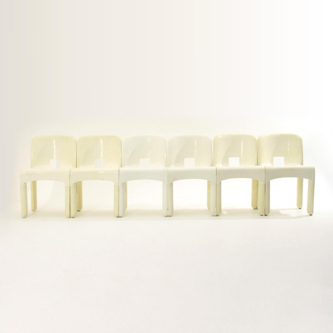 6 “4860” Chairs in White Plastic by Joe Colombo for Kartell, 1960s 1