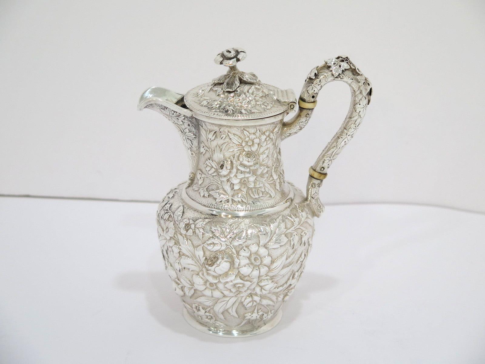 American 6 5/8 in - Sterling Silver S. Kirk & Son Antique Floral Repousse Creamer