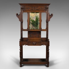 Antique Hall Stand, English Oak, Coat Rack, Gothic Revival, Victorian