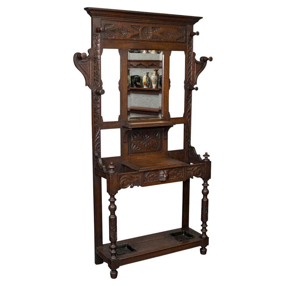 Viintage Racking Bench Large Victorian Walnut Hall Bench Coat Rack at 1stDibs