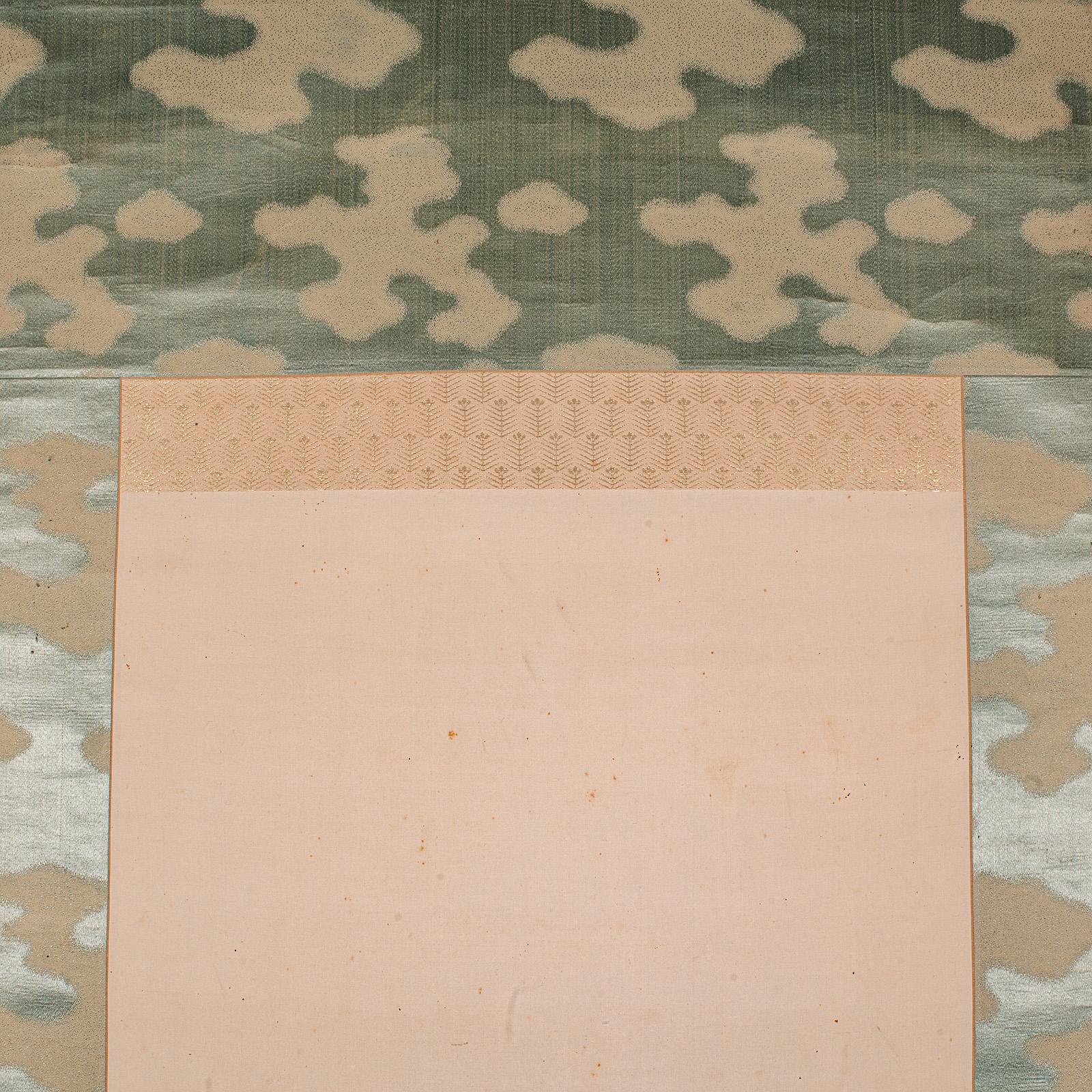 20th Century 6' 6'' Tall Antique Scroll Painting, Japanese Art, Silk Cotton, Wall Panel, 1920 For Sale