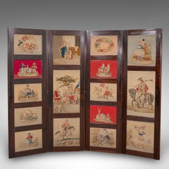 6' 7" Tall Antique Room Divider, English, Needlepoint, Privacy Screen, Regency