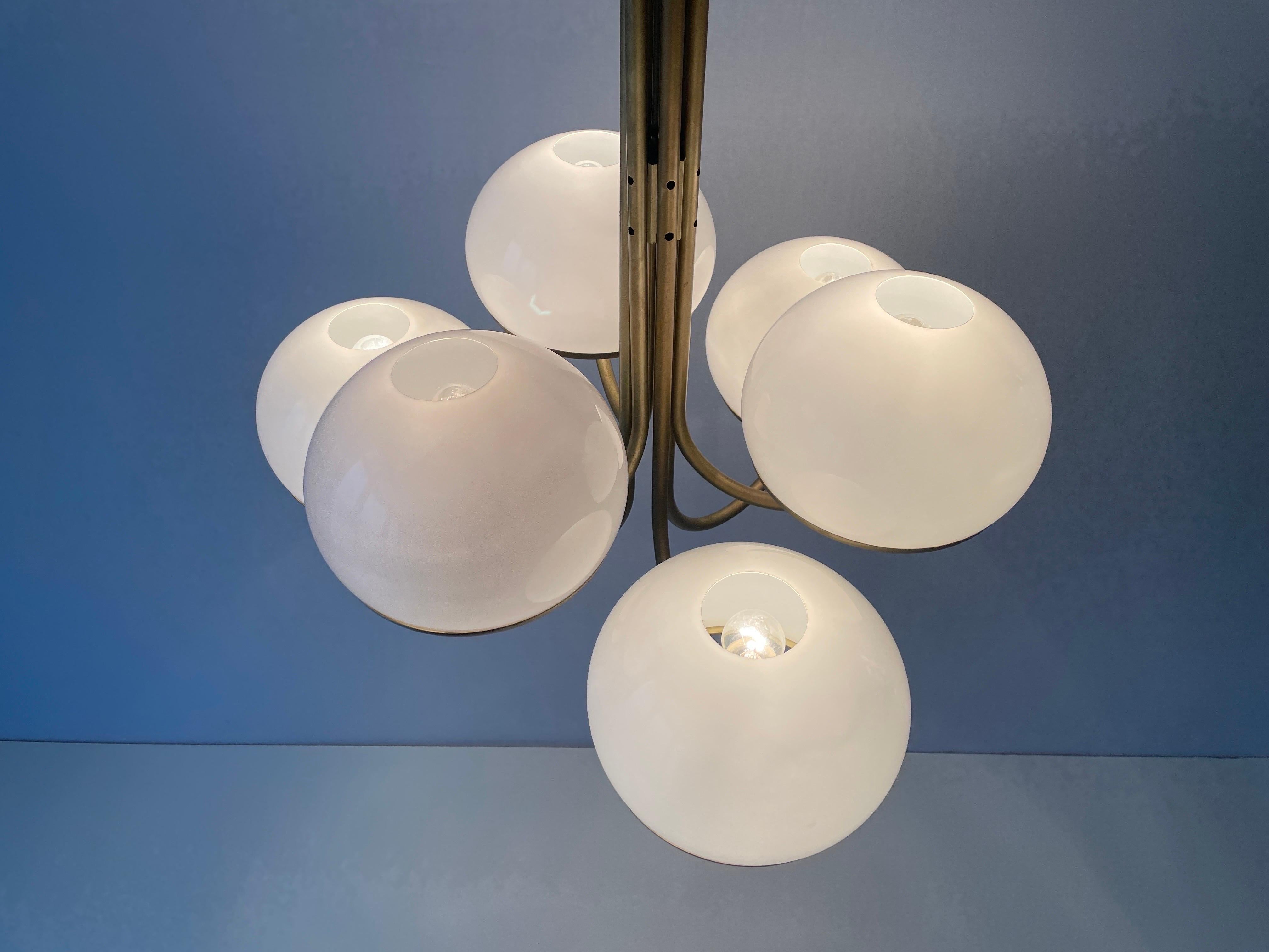 6 Acrylic Balls Shade Chandelier by Arteluce, 1960s, Italy For Sale 9