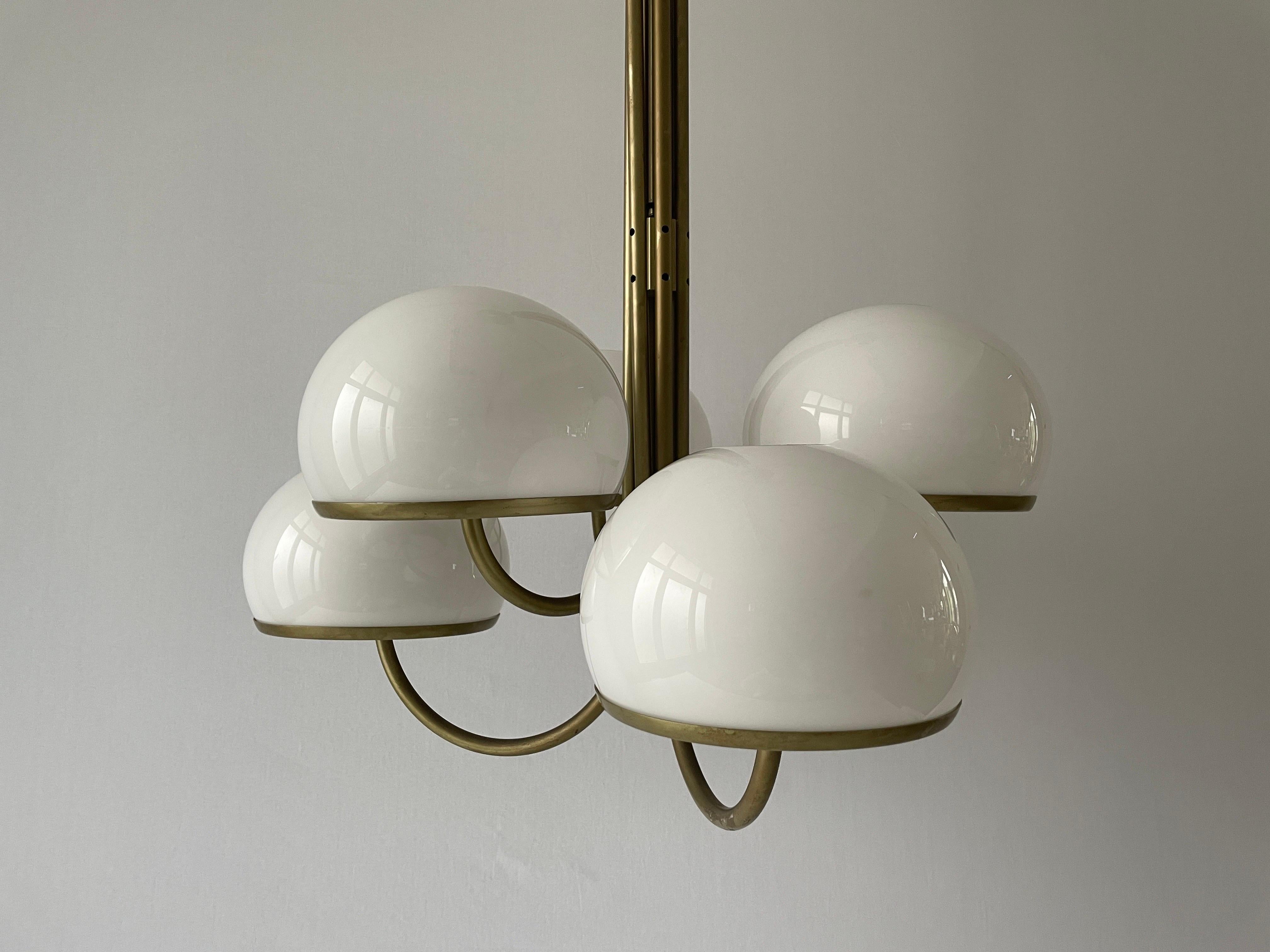 Aluminum 6 Acrylic Balls Shade Chandelier by Arteluce, 1960s, Italy For Sale