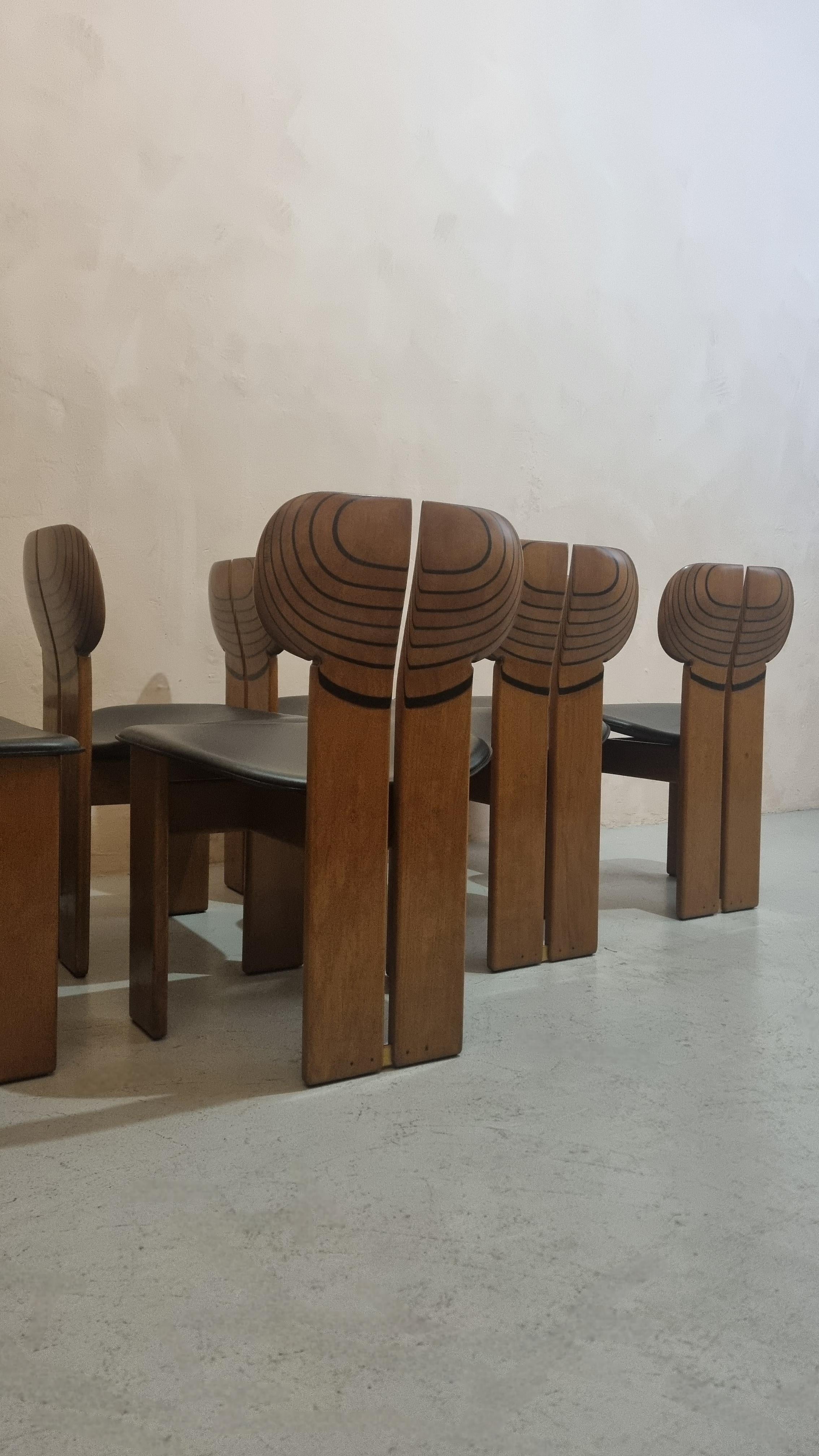 Ebonized 6 Africa chairs designed by Afra & Tobia Scarpa for Maxalto 1980s Artona series For Sale