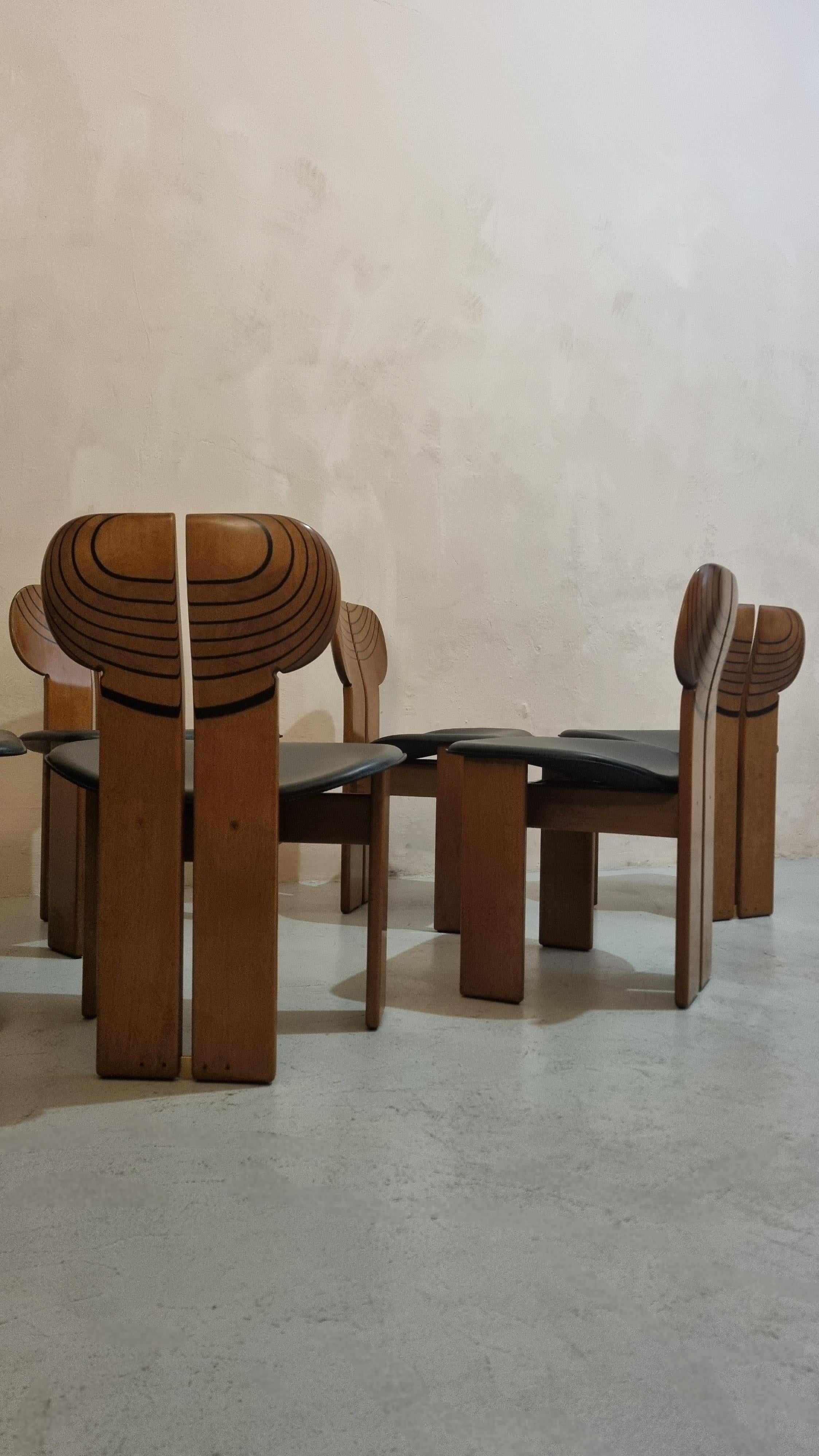 Brass 6 Africa chairs designed by Afra & Tobia Scarpa for Maxalto 1980s Artona series For Sale