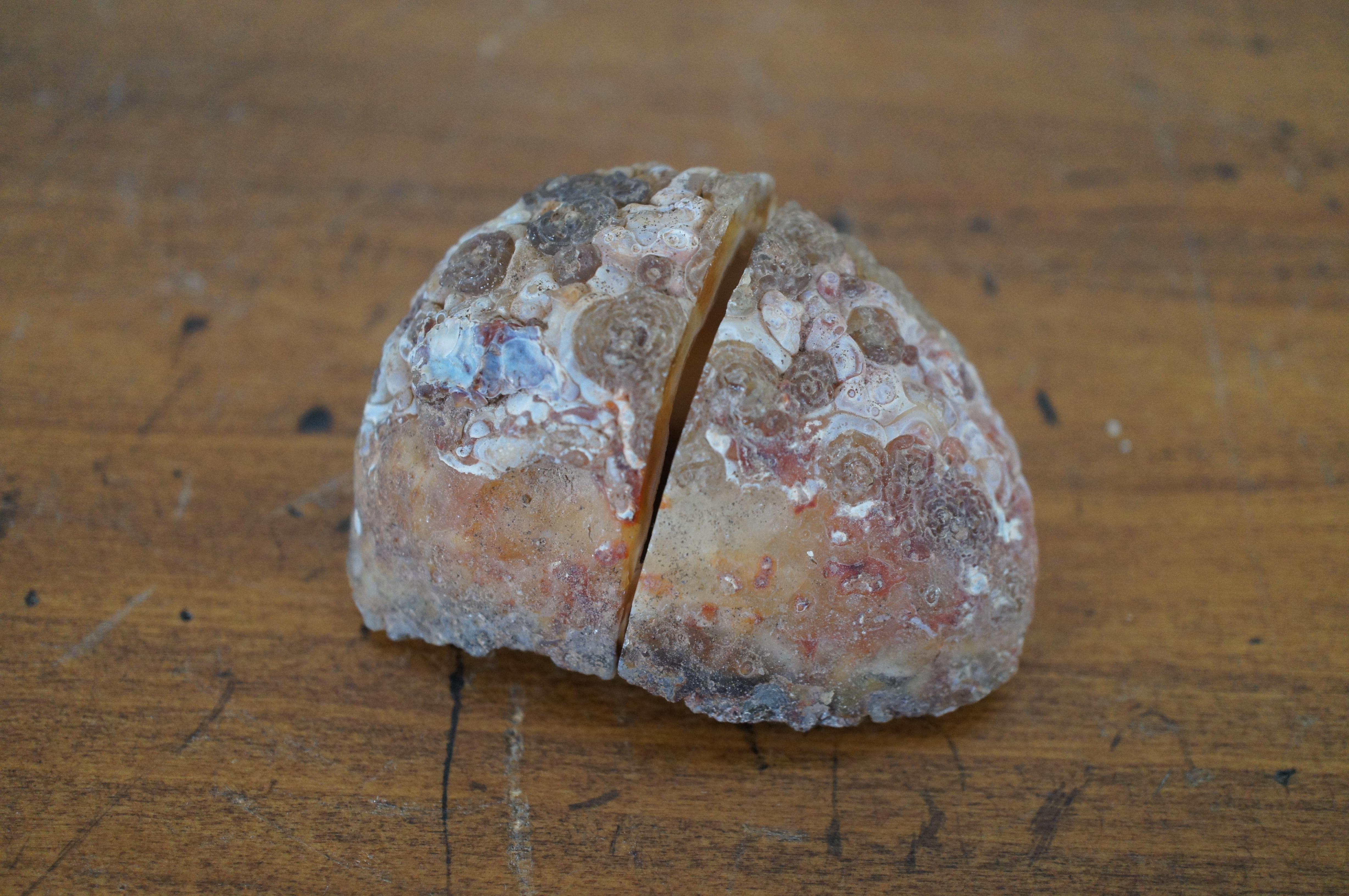 6 Agate Crystal Geode Stone Clusters Rocks Matching Halves Mineral Specimen 2