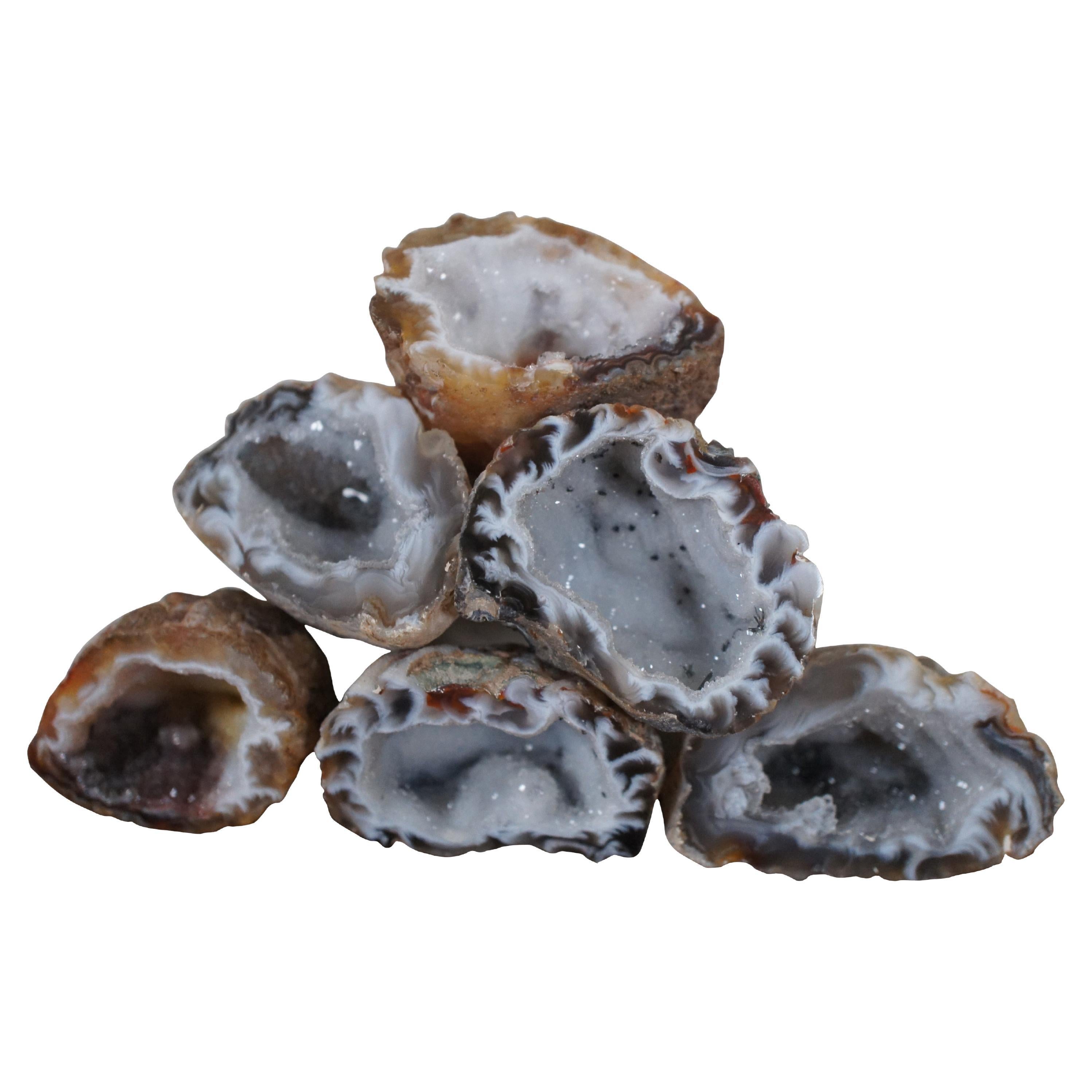 6 Agate Crystal Geode Stone Clusters Rocks Matching Halves Mineral Specimen 2" For Sale