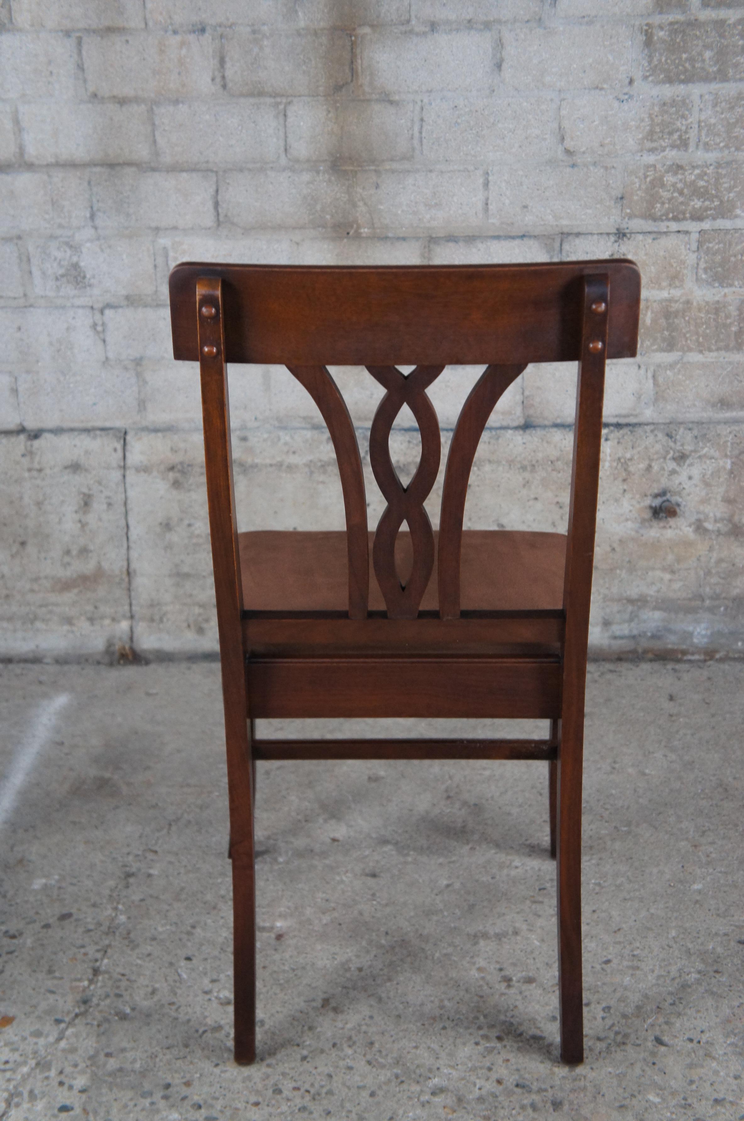 6 American Antique Early 20th Century Walnut Dining Chairs Suede Seat 7
