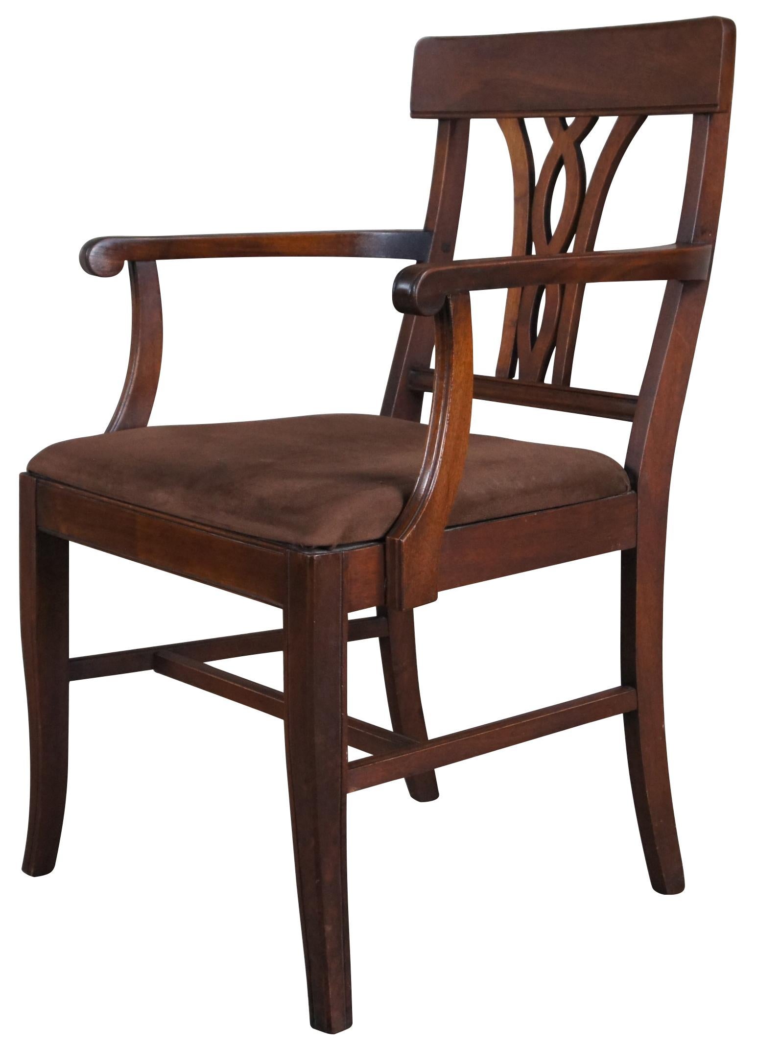 American Classical 6 American Antique Early 20th Century Walnut Dining Chairs Suede Seat