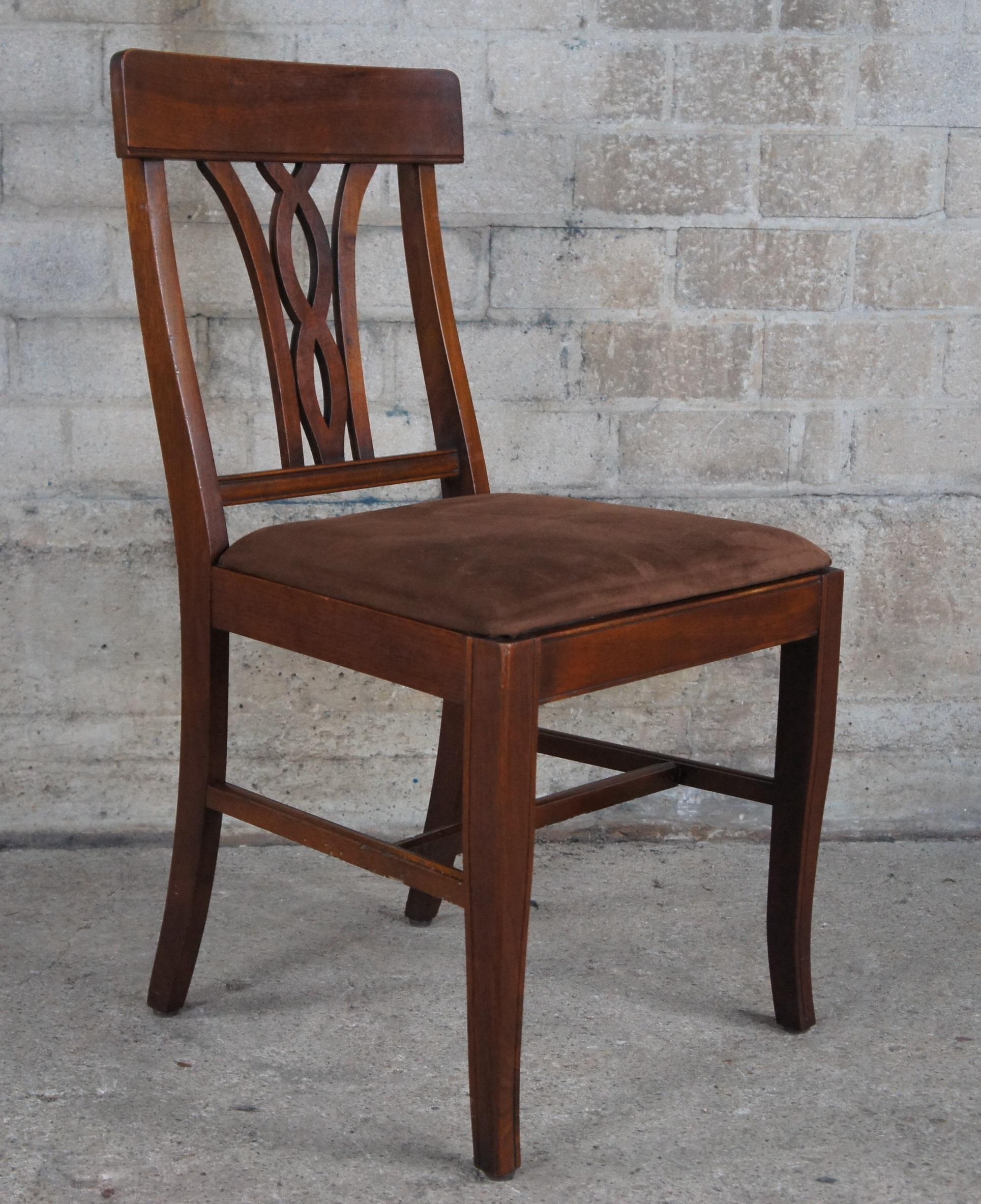 6 American Antique Early 20th Century Walnut Dining Chairs Suede Seat 4