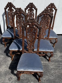 6 chaises d'appoint en noyer sculpté de style baroque anglo-néerlandais provenant de la Forteresse, NY