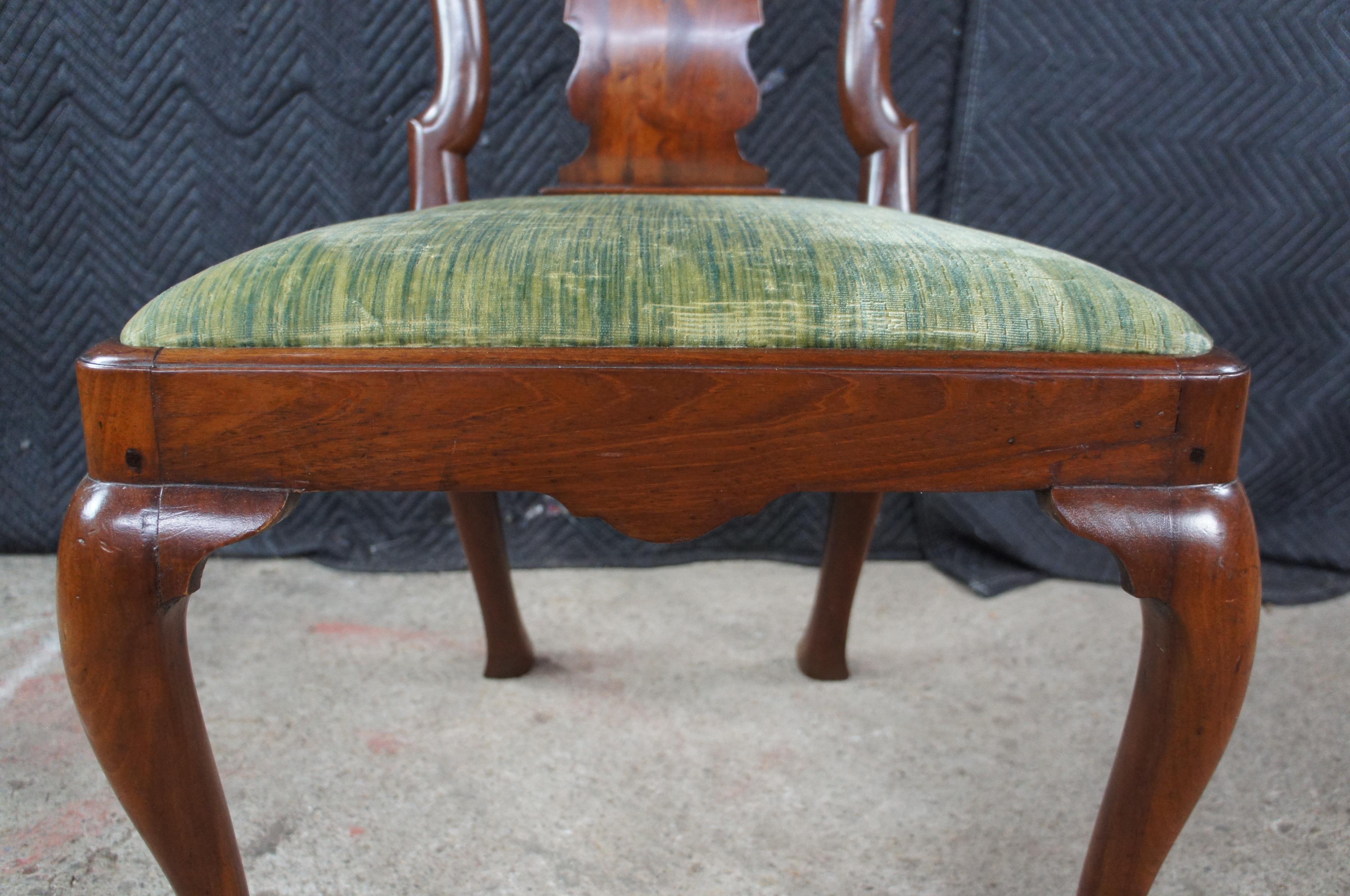 6 Sillas de Comedor Antiguas de Caoba Queen Anne del Siglo XVIII Asiento de Fieltro de Pie Trífido en venta 5