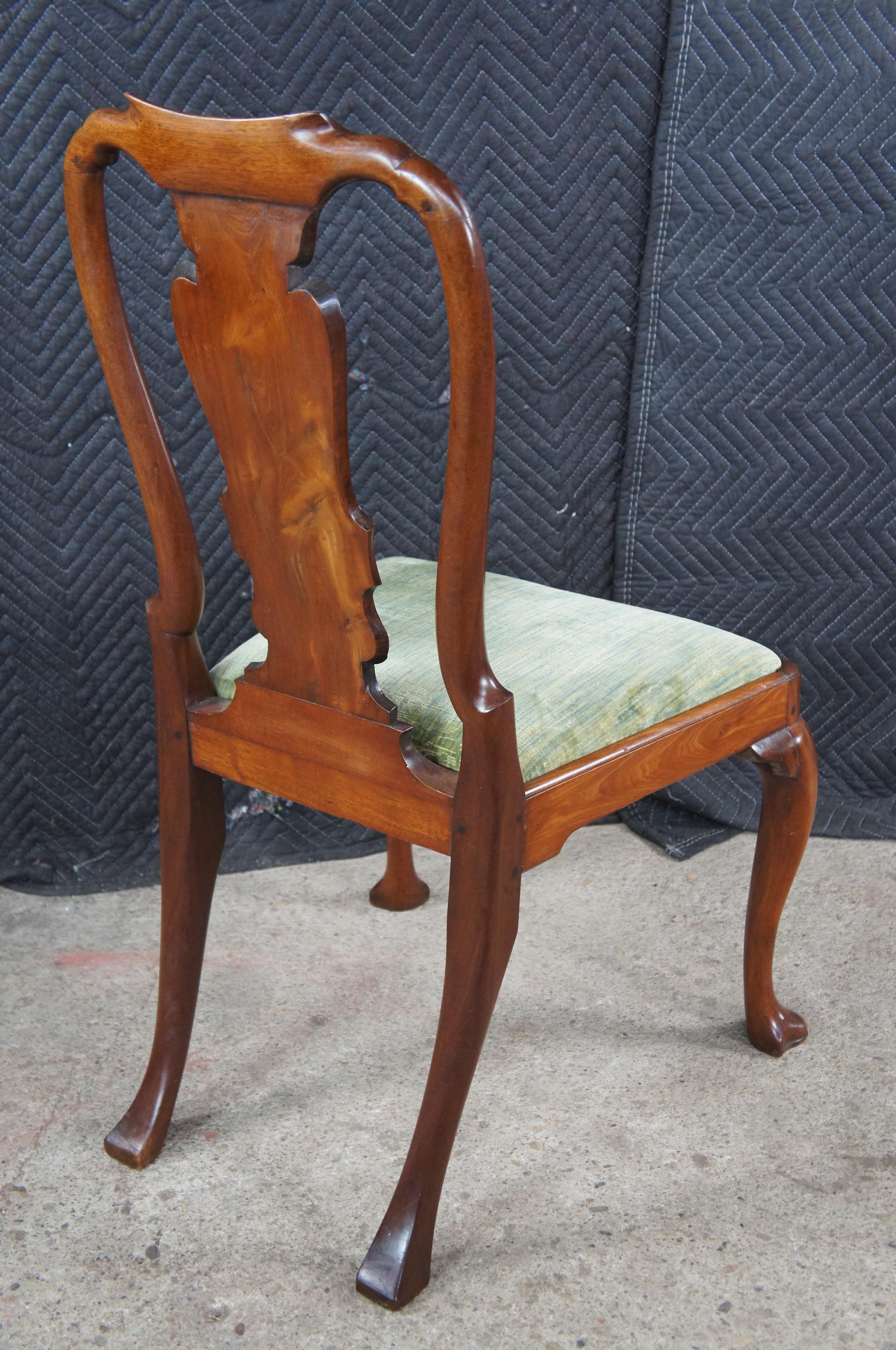 6 Sillas de Comedor Antiguas de Caoba Queen Anne del Siglo XVIII Asiento de Fieltro de Pie Trífido en Bueno estado para la venta en Dayton, OH