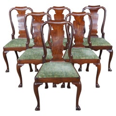 6 Sillas de Comedor Antiguas de Caoba Queen Anne del Siglo XVIII Asiento de Fieltro de Pie Trífido