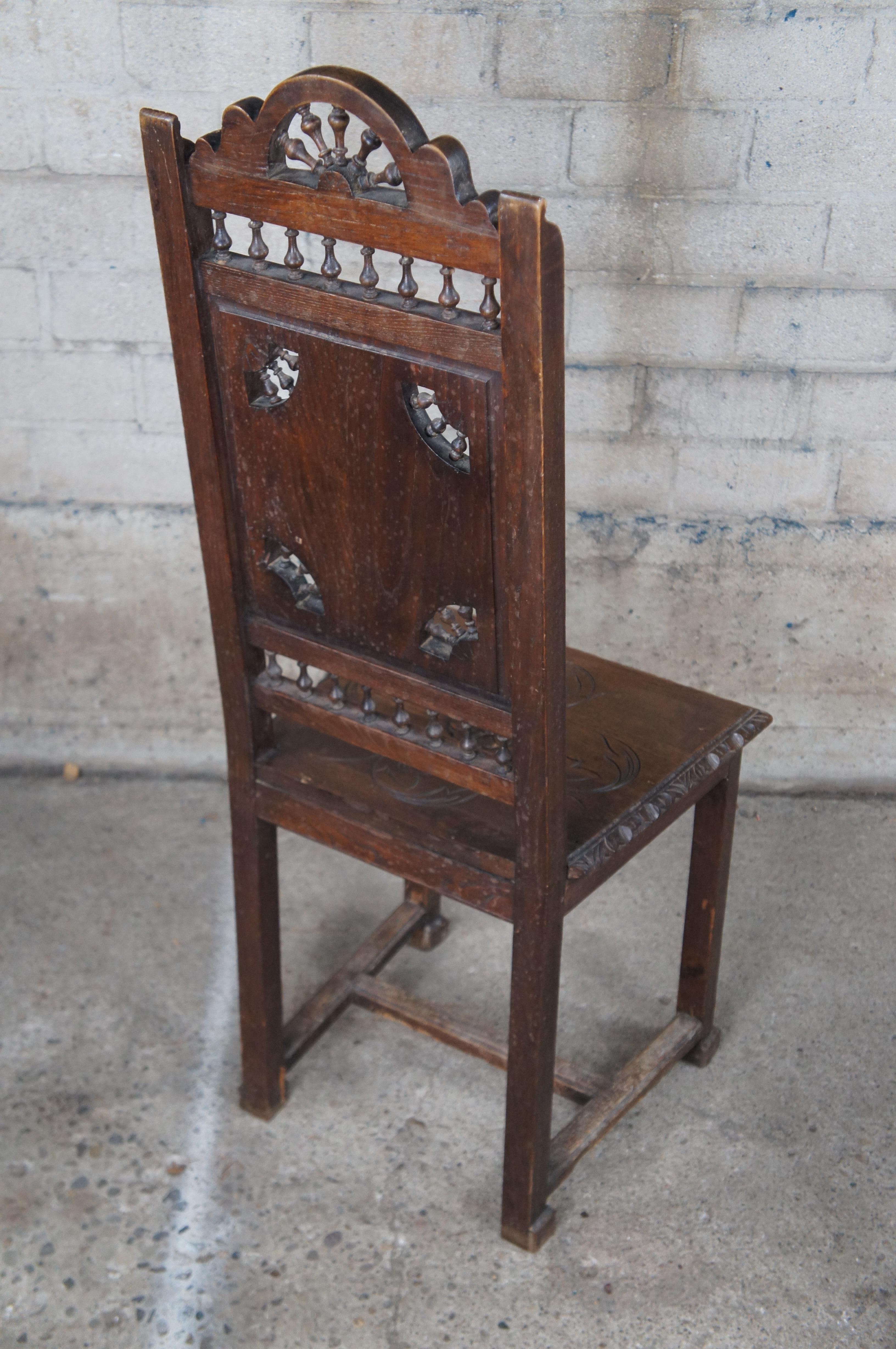 6 Antique 19th C. French Breton Brittany Figural Carved Chestnut Dining Chairs For Sale 6
