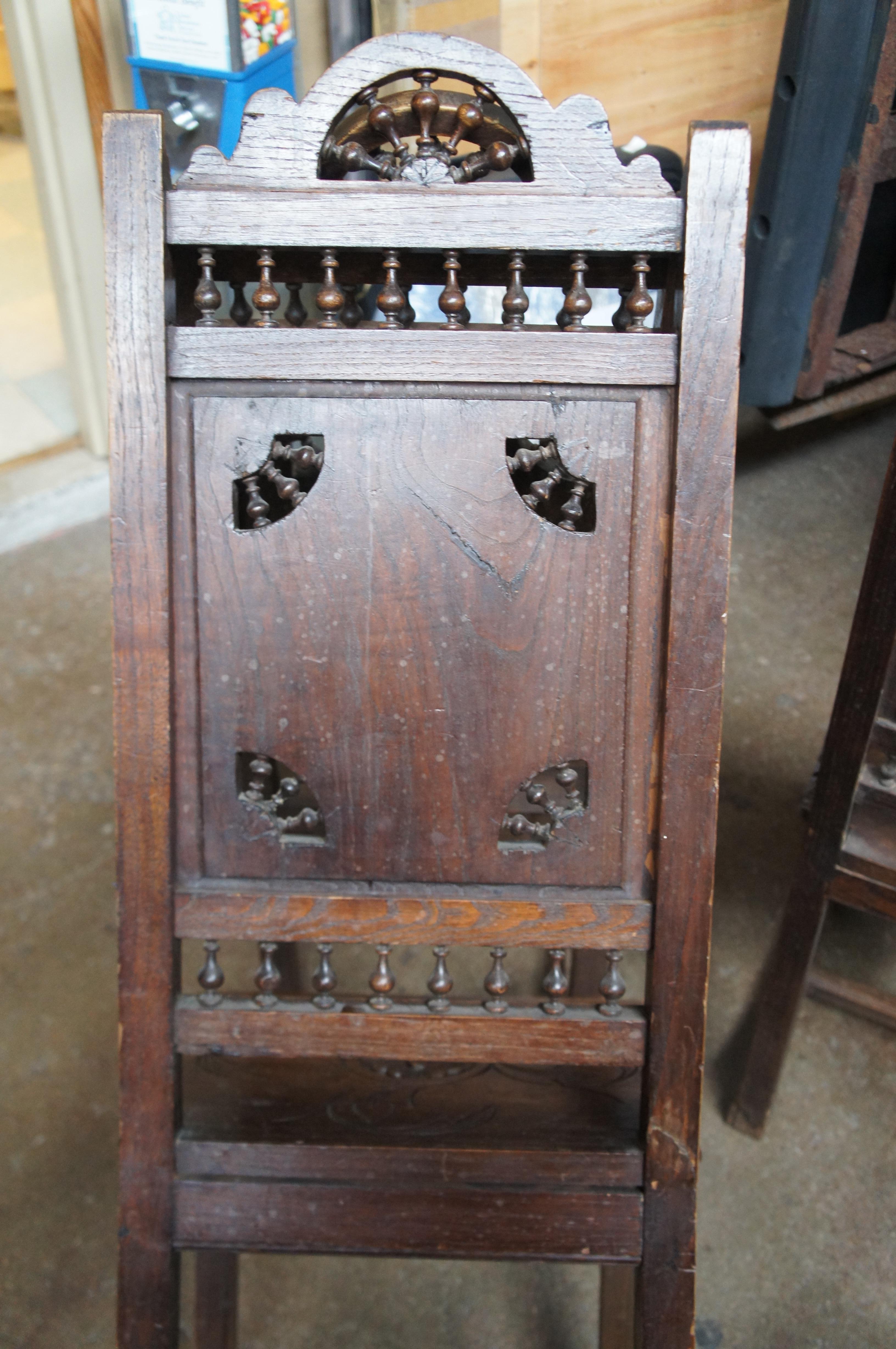 6 Antique 19th C. French Breton Brittany Figural Carved Chestnut Dining Chairs For Sale 7