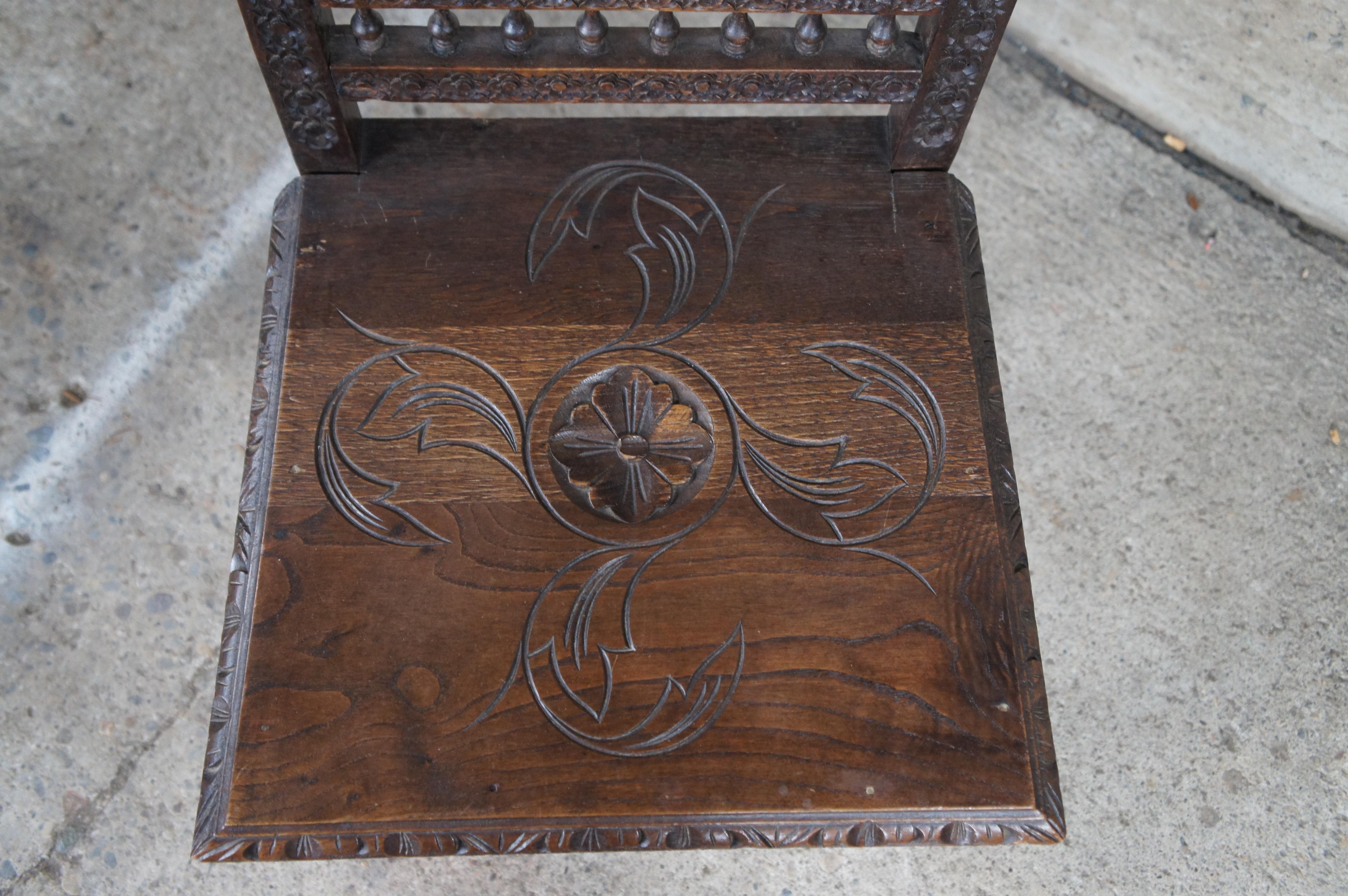 19th Century 6 Antique 19th C. French Breton Brittany Figural Carved Chestnut Dining Chairs For Sale