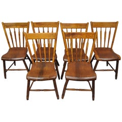 6 Antique American Colonial Farmhouse Windsor Country Dining Chairs Restaurées