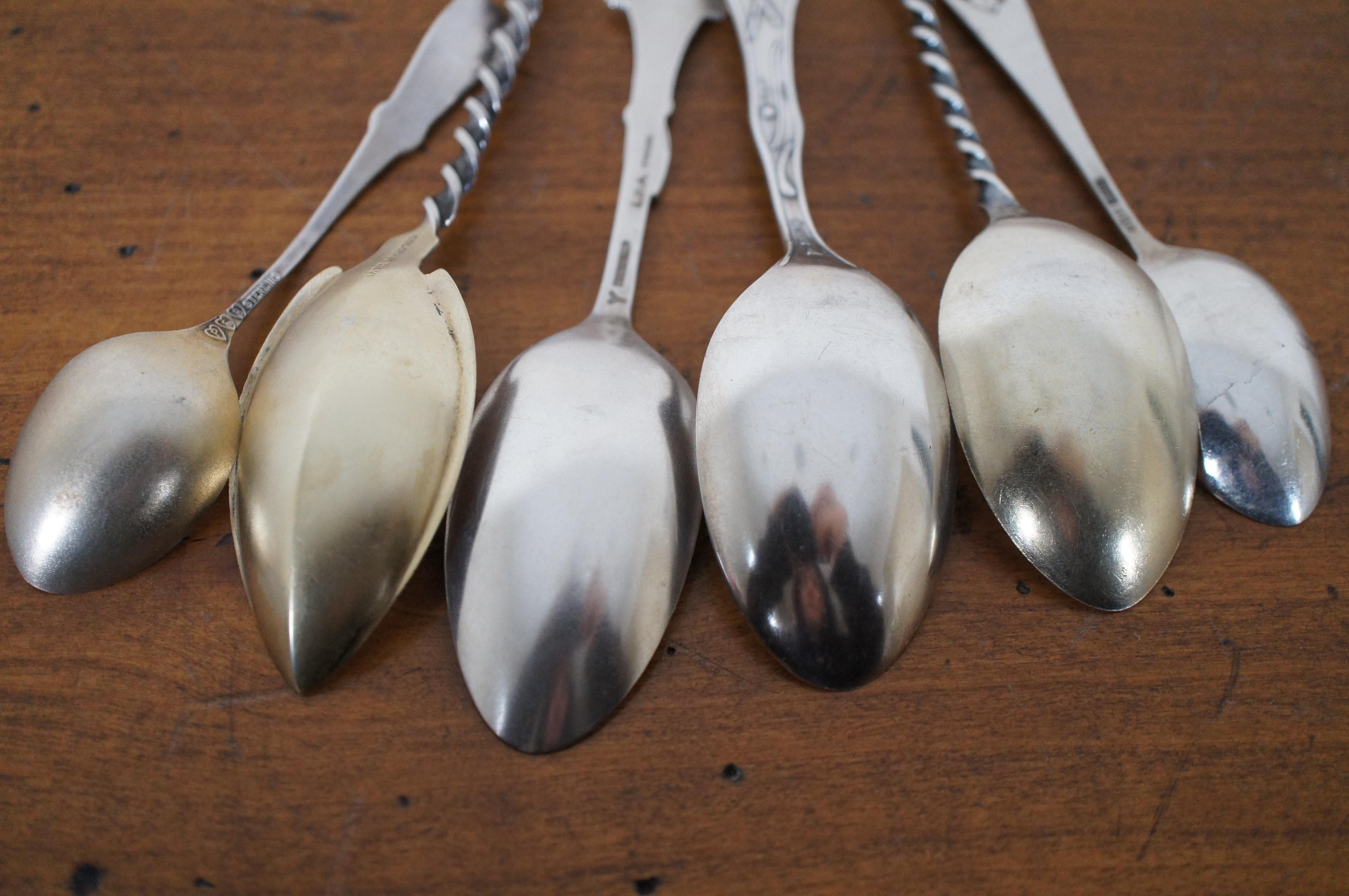 6 Antique Assorted Native American Sterling Silver Souvenir Spoons 93g For Sale 2