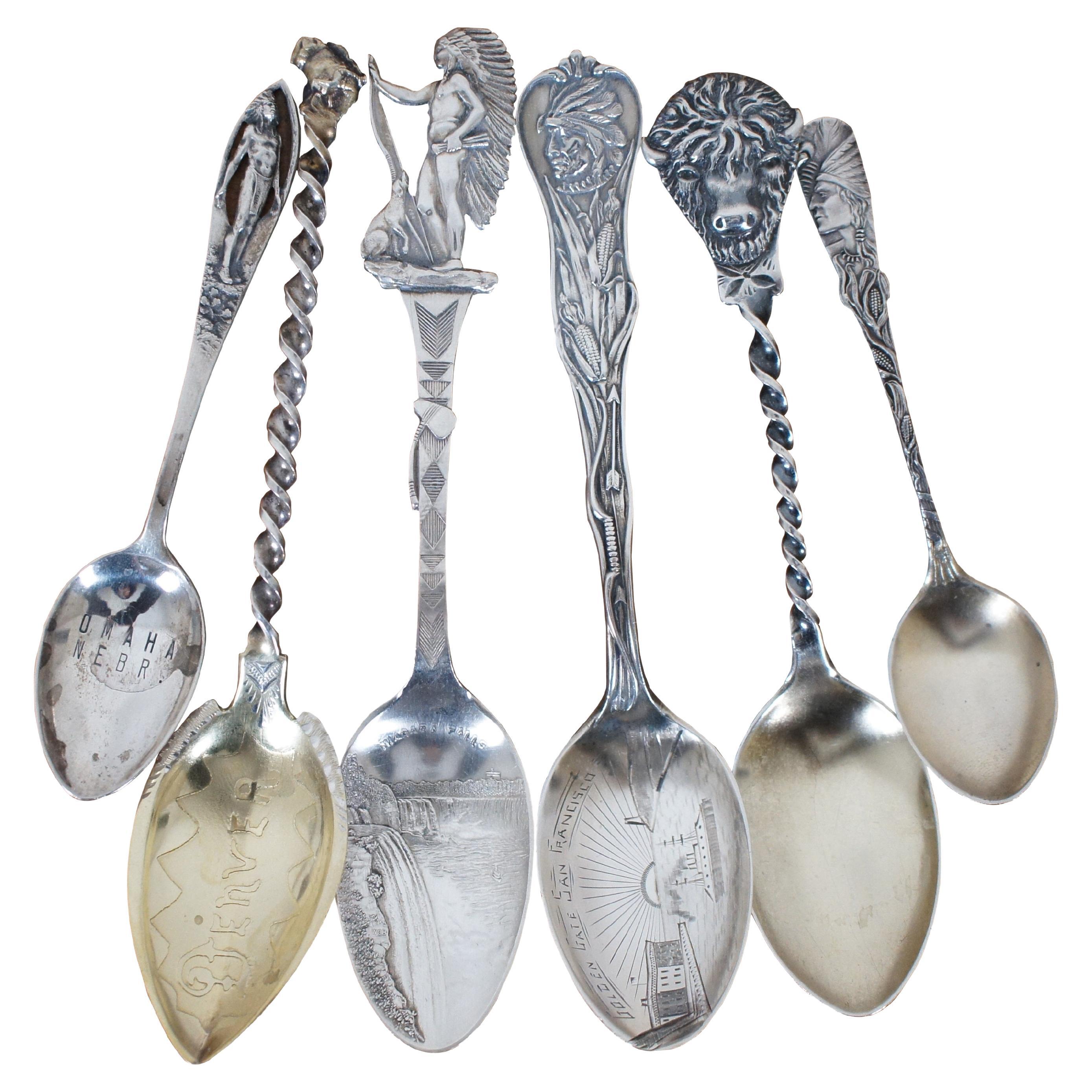 6 Antique Assorted Native American Sterling Silver Souvenir Spoons 93g