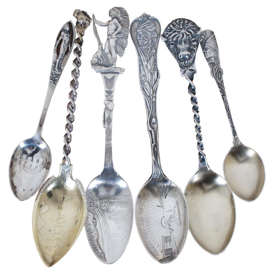 4 Antique Baroque Reticulated Sterling Silver 925 Souvenir Tea Spoons ...