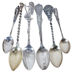 6 Antique Assorted Native American Sterling Silver Souvenir Spoons 93g