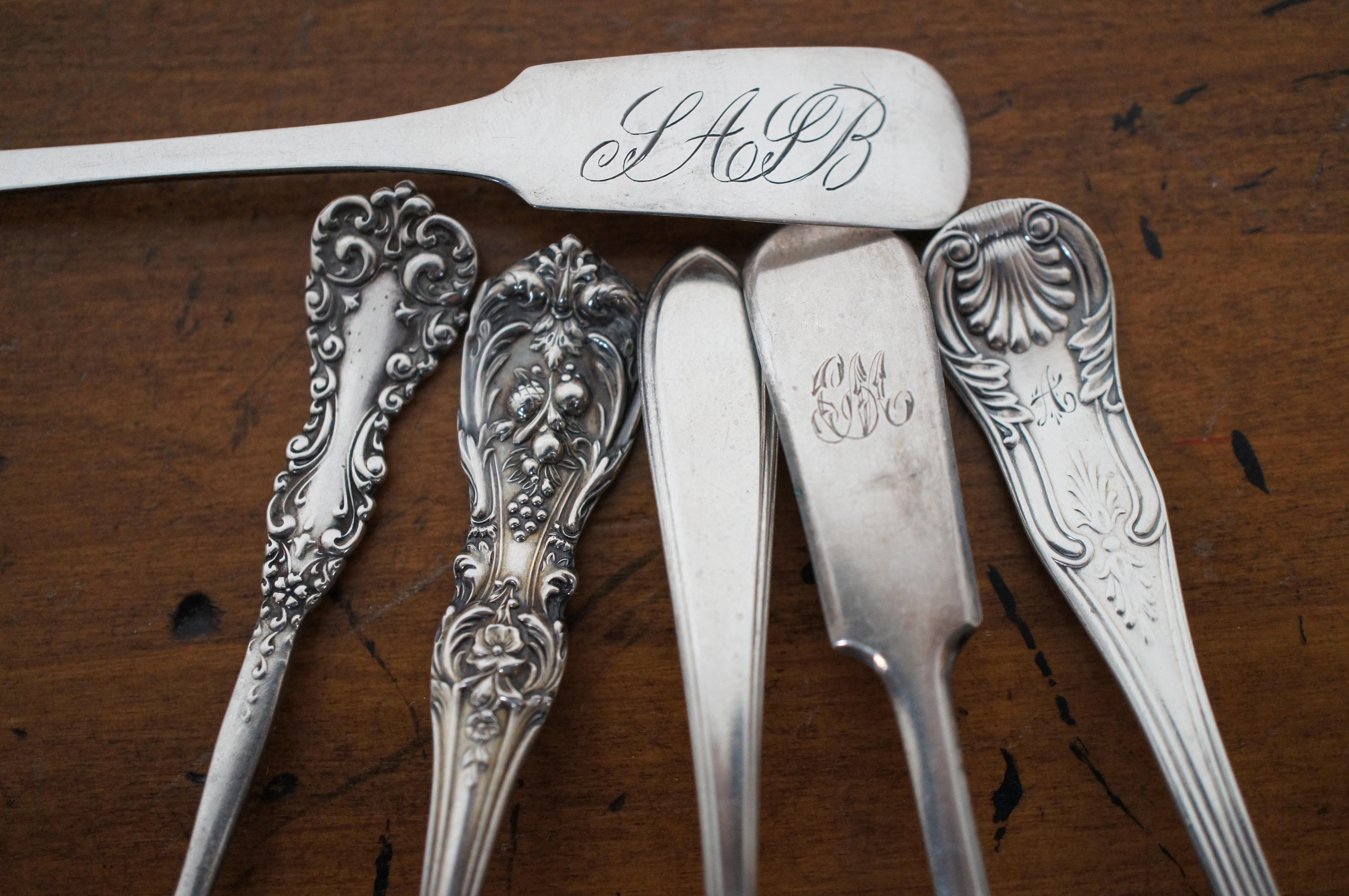 6 Antique Assorted Sterling Silver Tea Coffee Spoons 67g 1