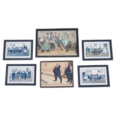 6 Antique Bernhardt Wall & Edmond Lavrate Illustrated Humor Lithographs Framed