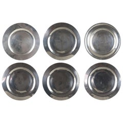 6 Antique Brightly Polished Pewter Chargers, English, 18th Century