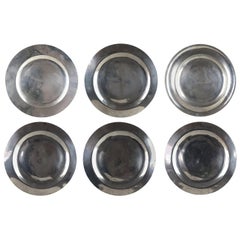 6 Antique Brightly Polished Pewter Chargers, English, 18th Century