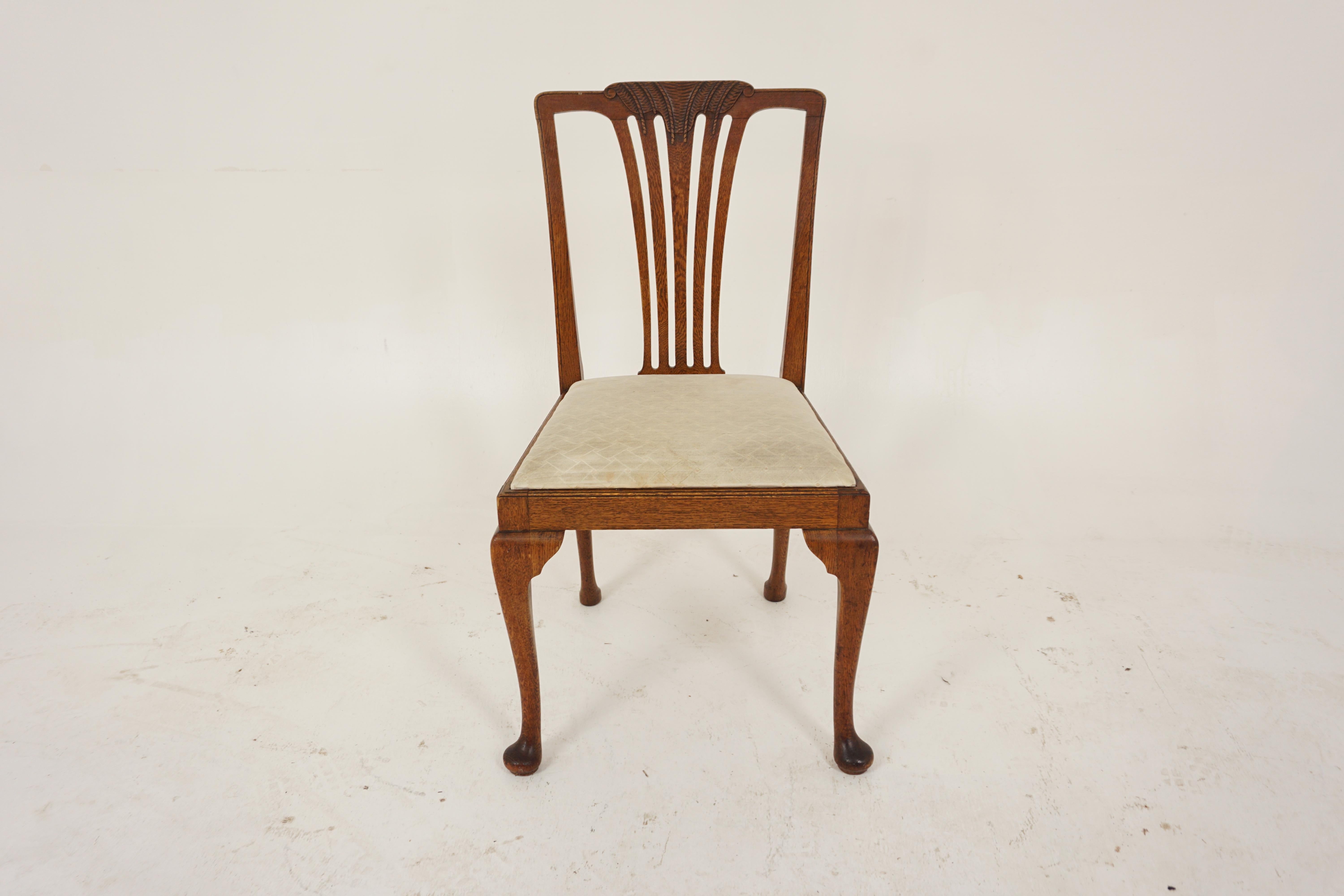 6 Antique Carved Oak Queen Anne Style Dining Chairs, Scotland 1920, B2899 In Good Condition In Vancouver, BC
