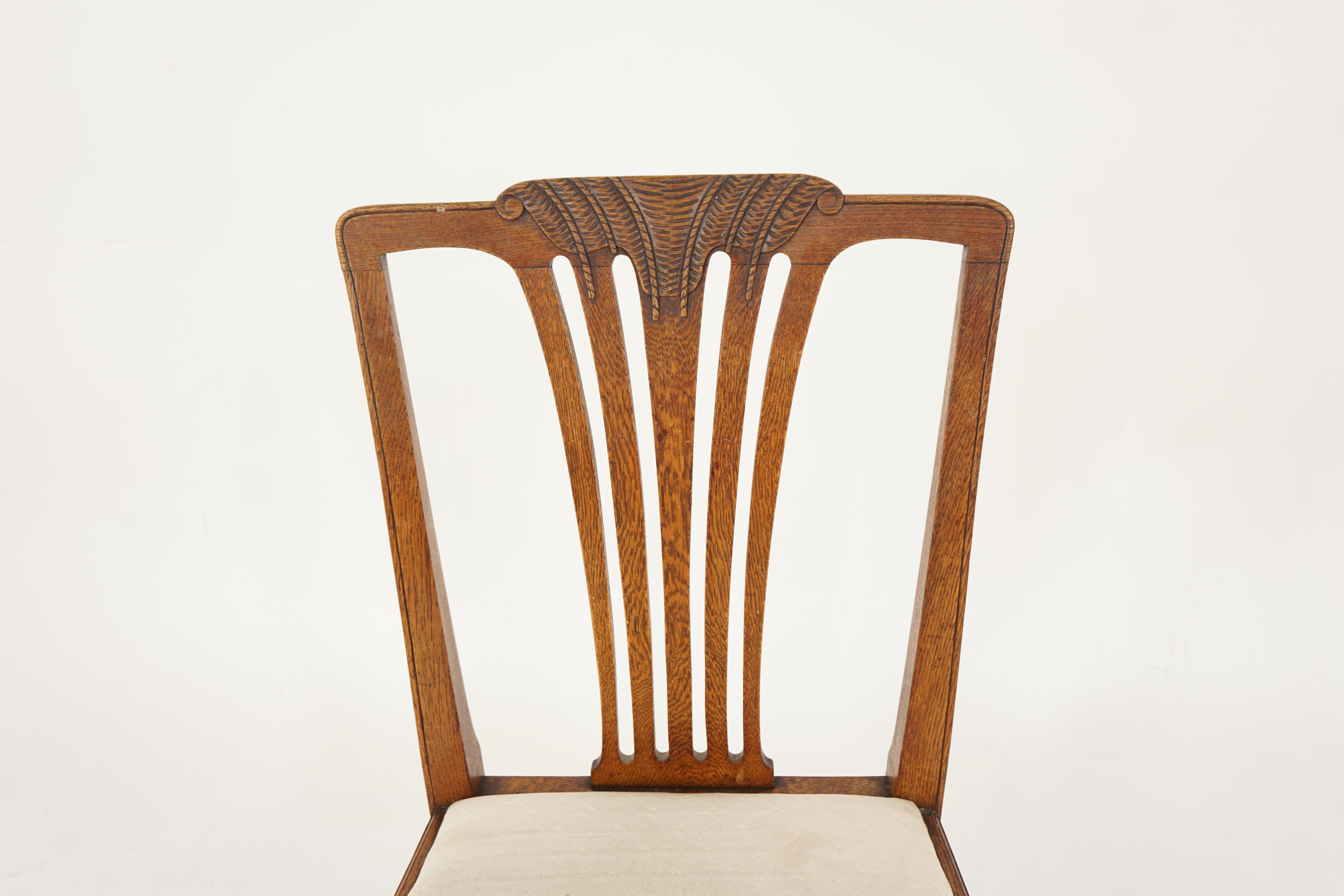 Early 20th Century 6 Antique Carved Oak Queen Anne Style Dining Chairs, Scotland 1920, B2899