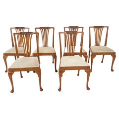 6 Antique Carved Oak Queen Anne Style Dining Chairs, Scotland 1920, B2899