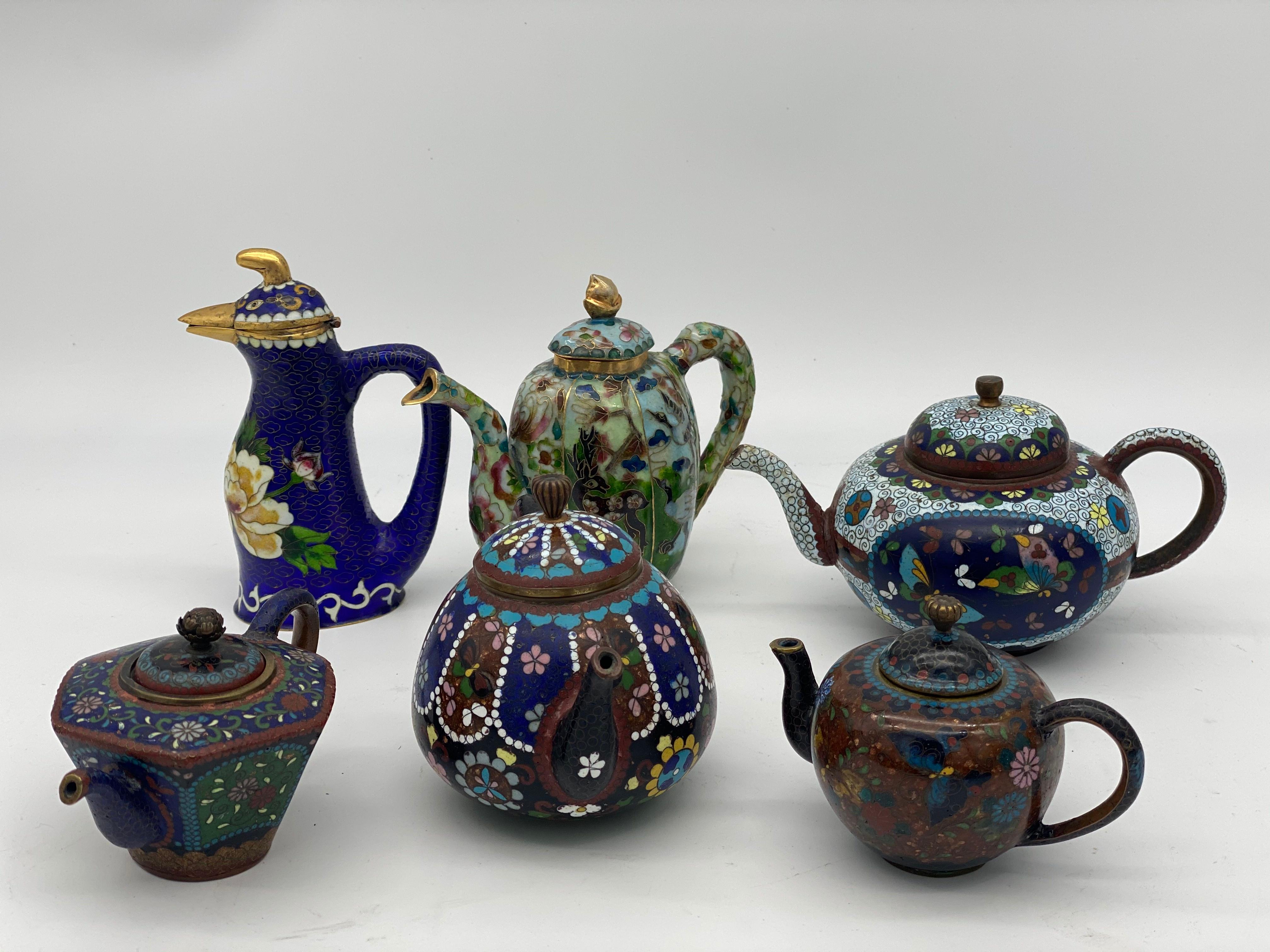 Exportation chinoise 6 théières chinoises anciennes en cloisonné en vente