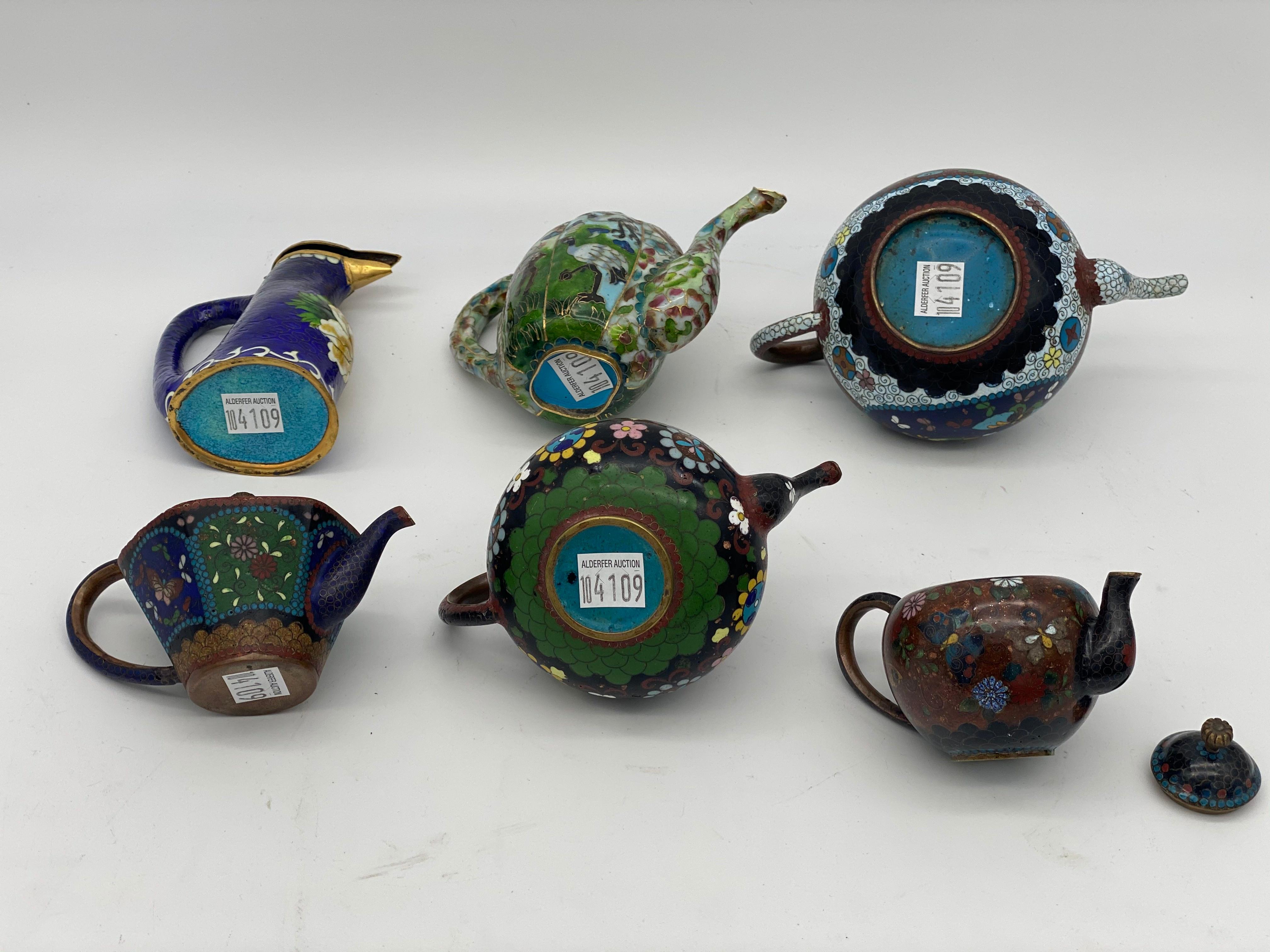 6 Antique Chinese Cloisonne Teapots In Good Condition For Sale In Brea, CA