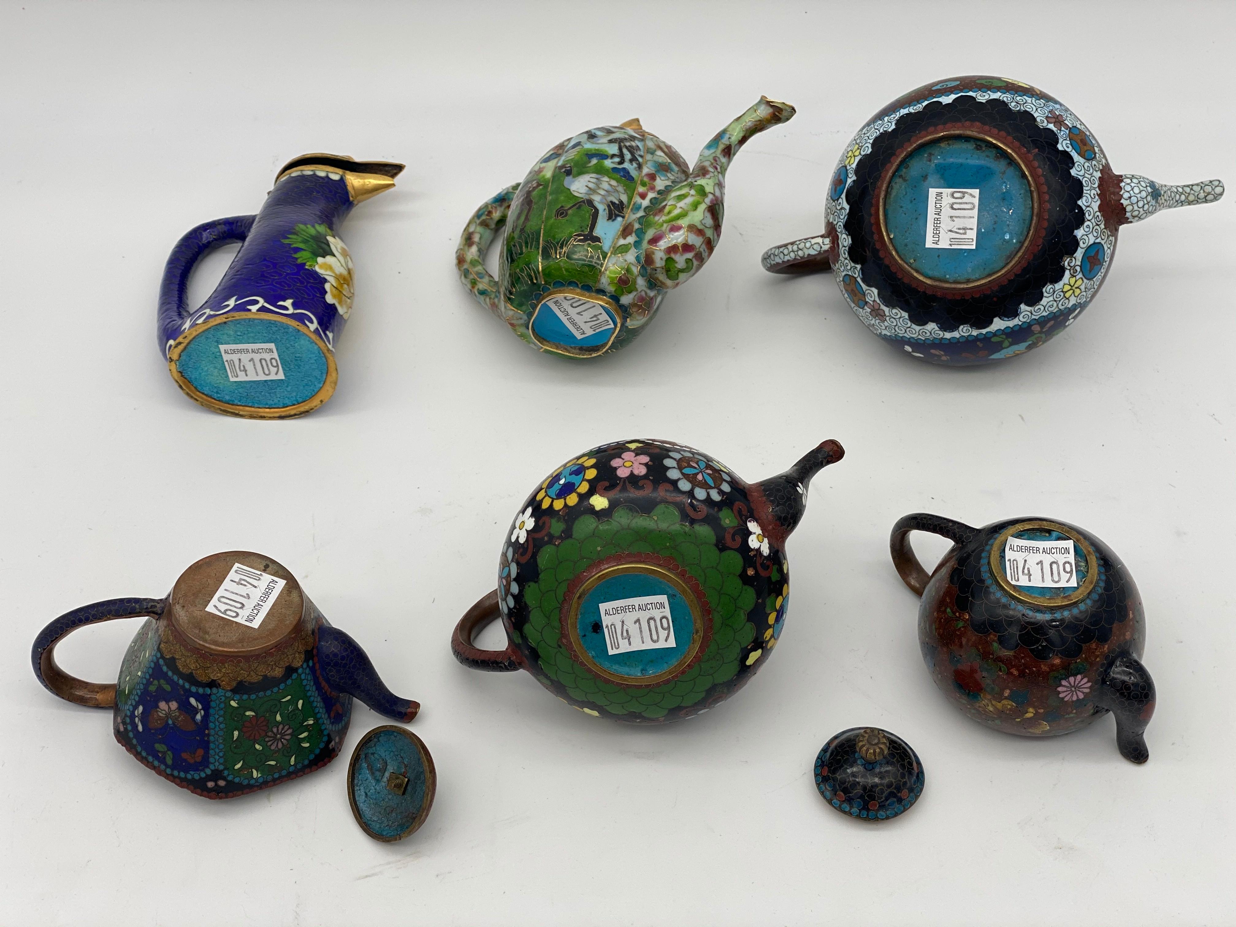 20th Century 6 Antique Chinese Cloisonne Teapots For Sale