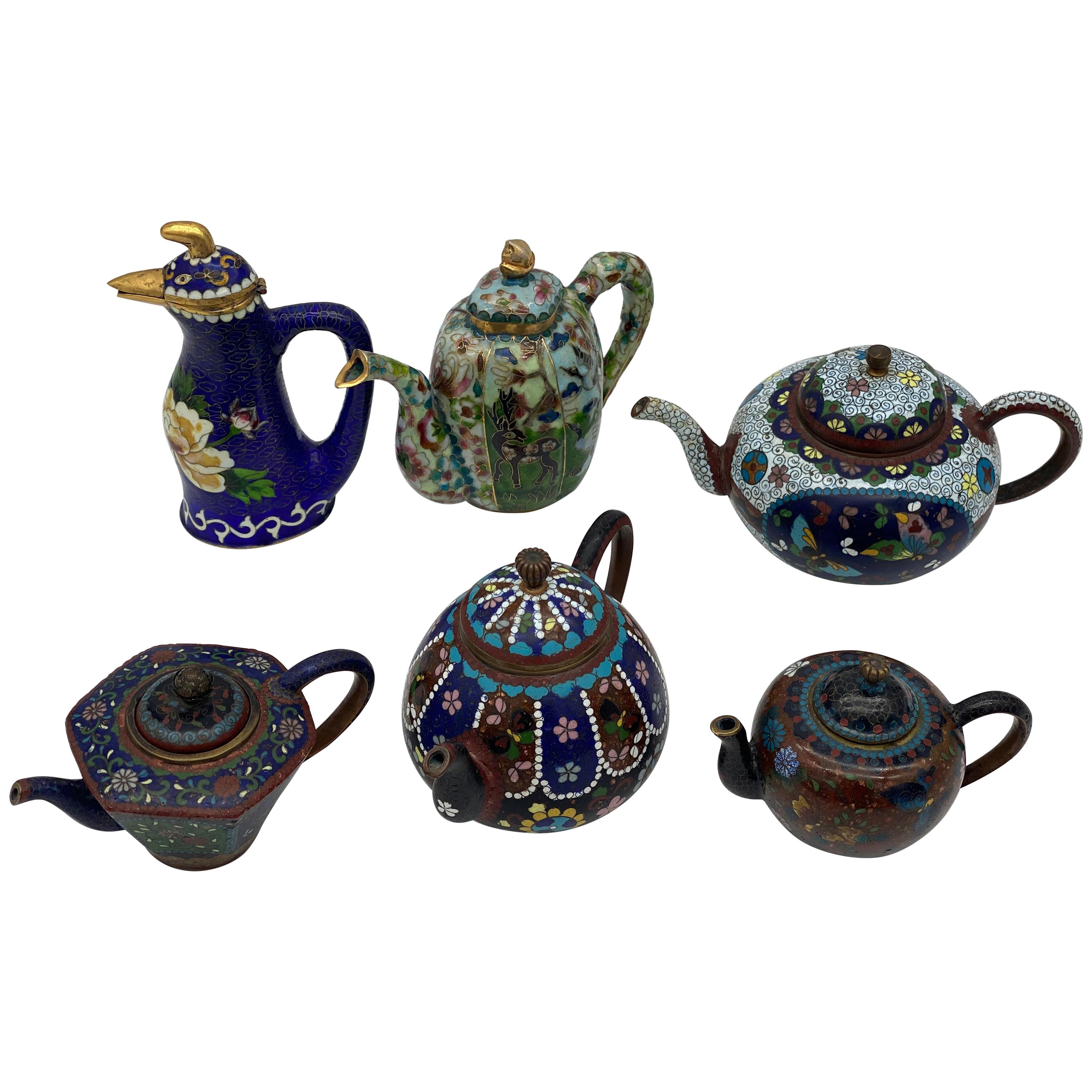 6 Antique Chinese Cloisonne Teapots