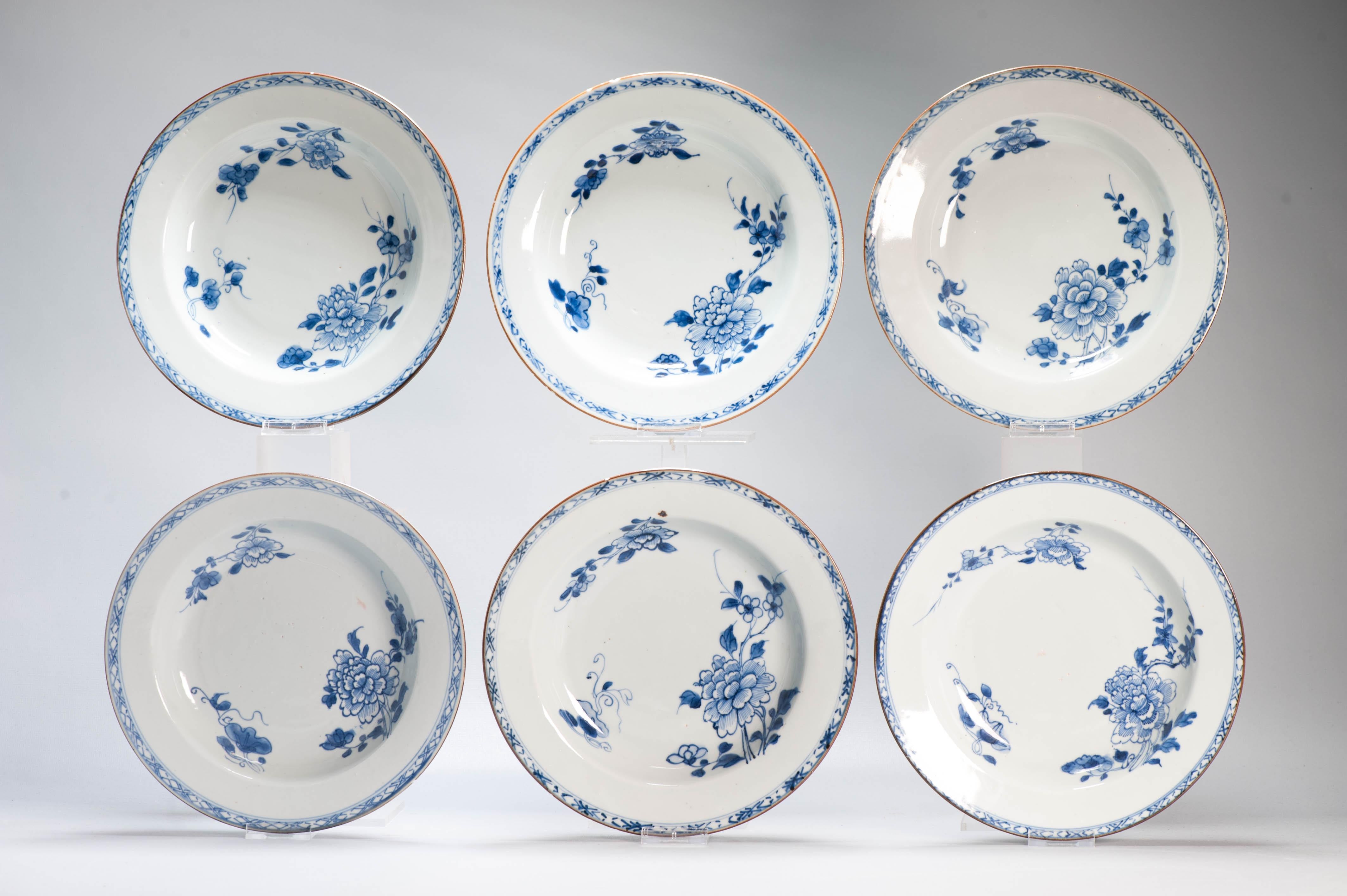 #6 Antiguos Platos de Porcelana China 18C Kangxi/Yongzheng Juego Azul Blanco en venta 7
