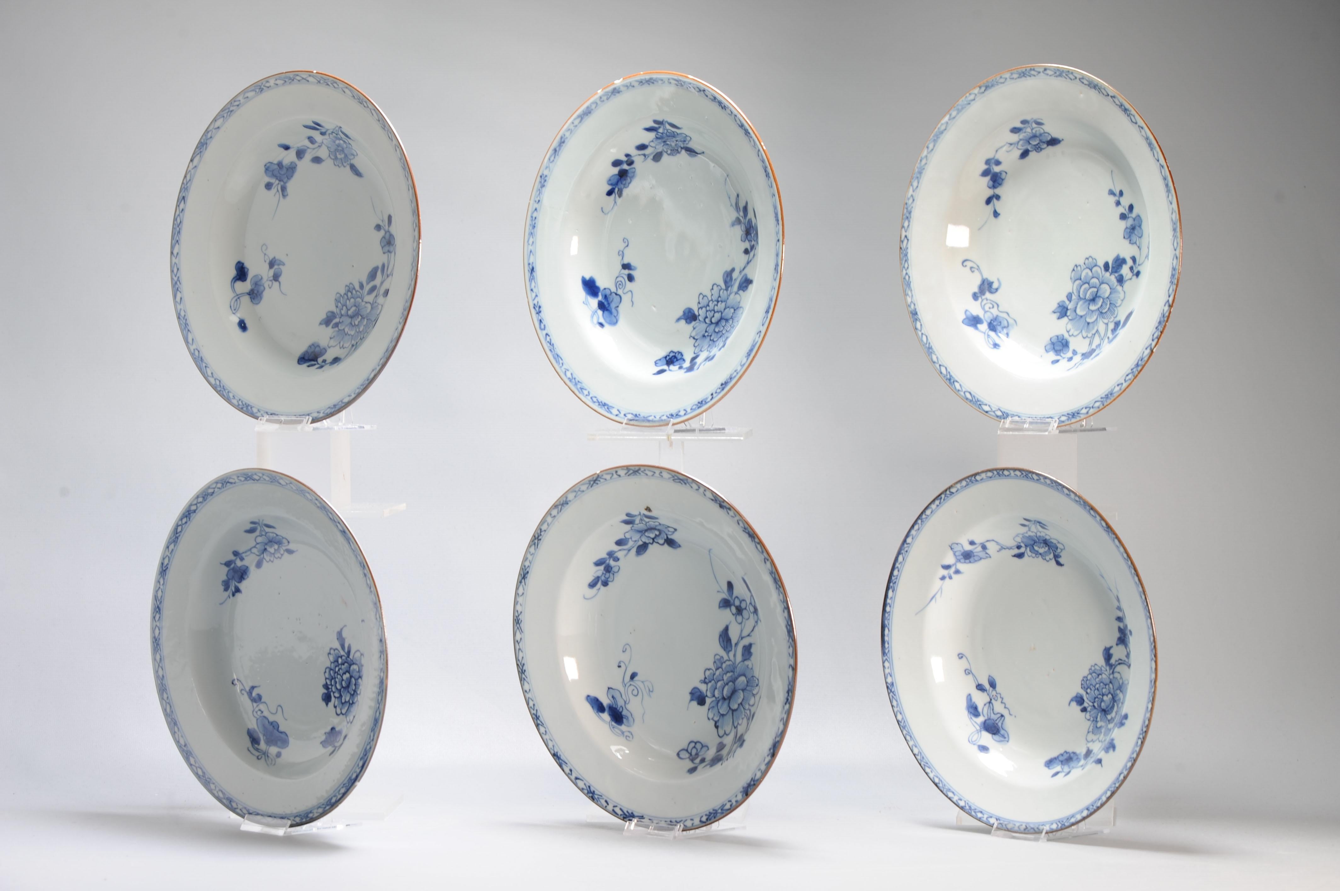 #6 Antiguos Platos de Porcelana China 18C Kangxi/Yongzheng Juego Azul Blanco Qing en venta