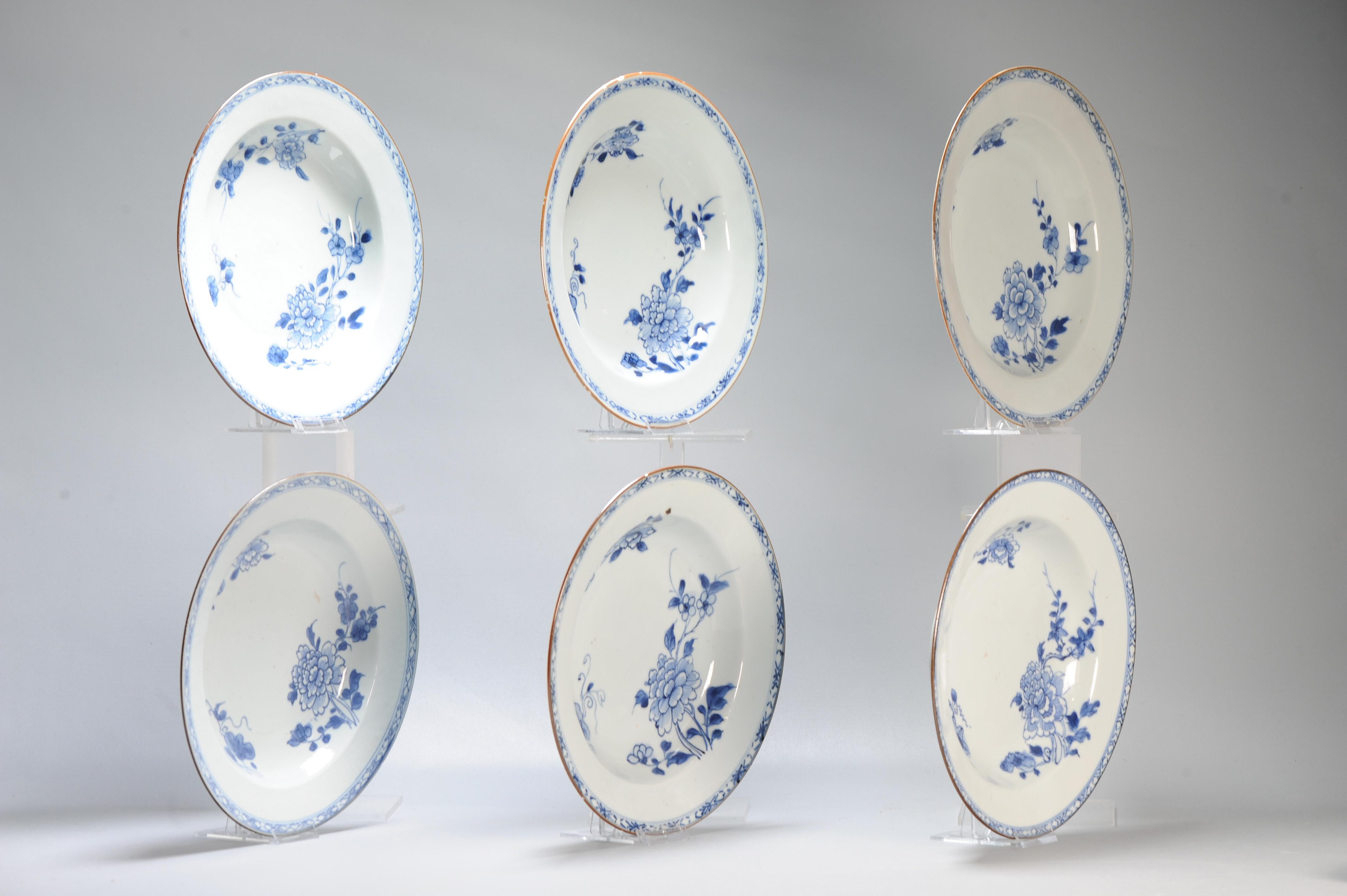 #6 Antiguos Platos de Porcelana China 18C Kangxi/Yongzheng Juego Azul Blanco en venta 1