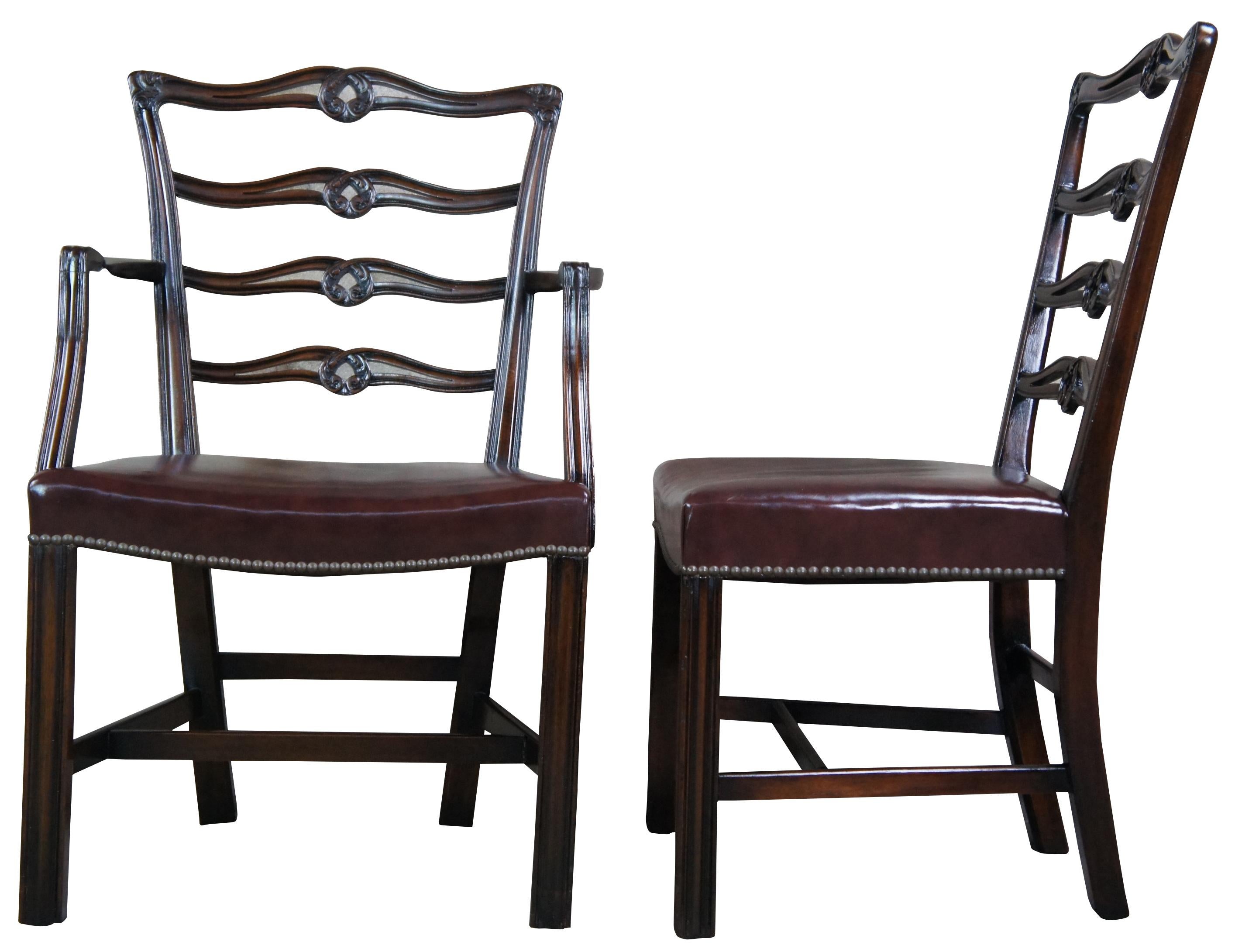 Six antique dining chairs made from mahogany featuring Georgian / Chippendale style, circa first quarter 20th century. Includes a 