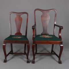 6 Antique Chippendale School Plank Splat Mahogany and Needlepoint Chairs