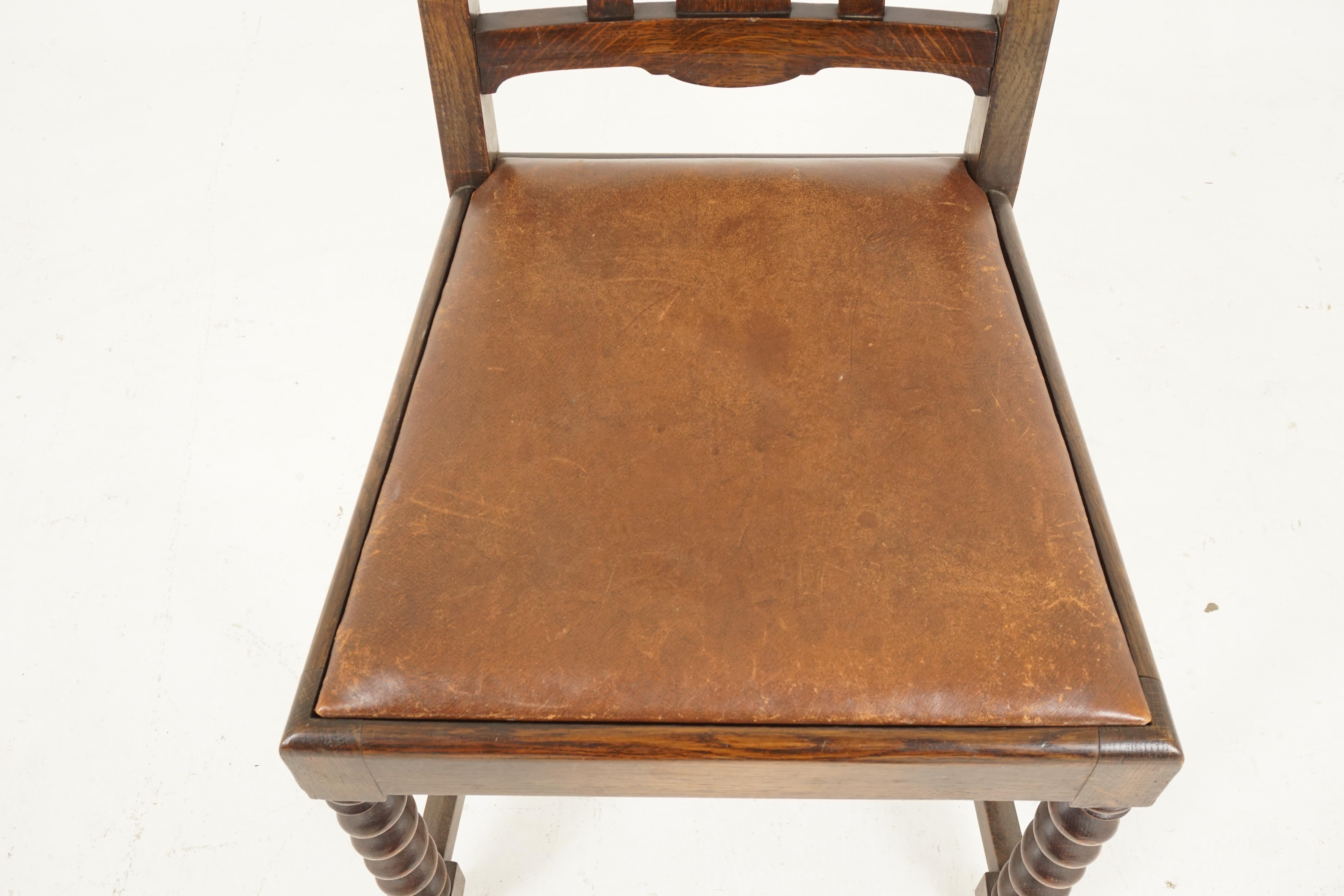 Scottish 6 Antique Dining Chairs, Oak Barley Twist, Set of 6, Scotland 1920, B2210