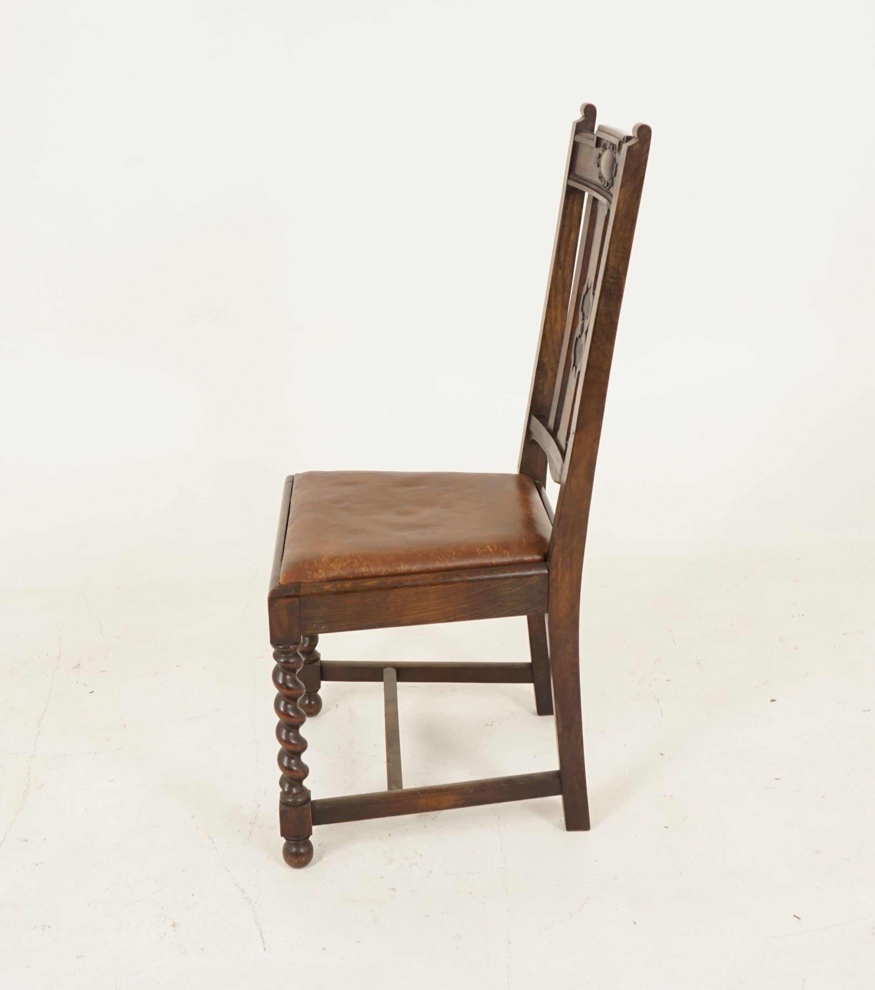 6 Antique Dining Chairs, Oak Barley Twist, Set of 6, Scotland 1920, B2210 In Good Condition In Vancouver, BC