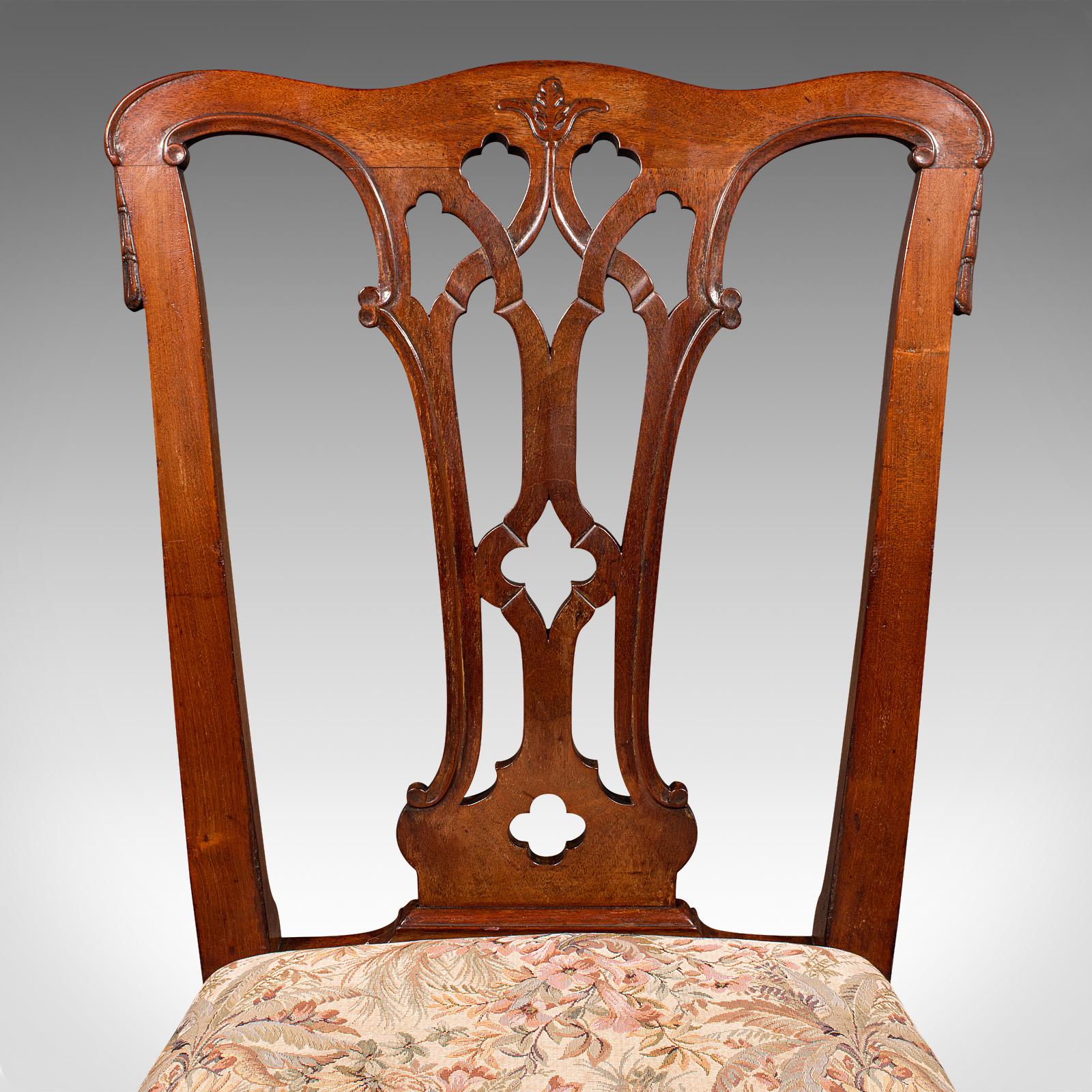 6 Antique Dining Room Chairs, English, Walnut, After Chippendale, Georgian, 1800 1