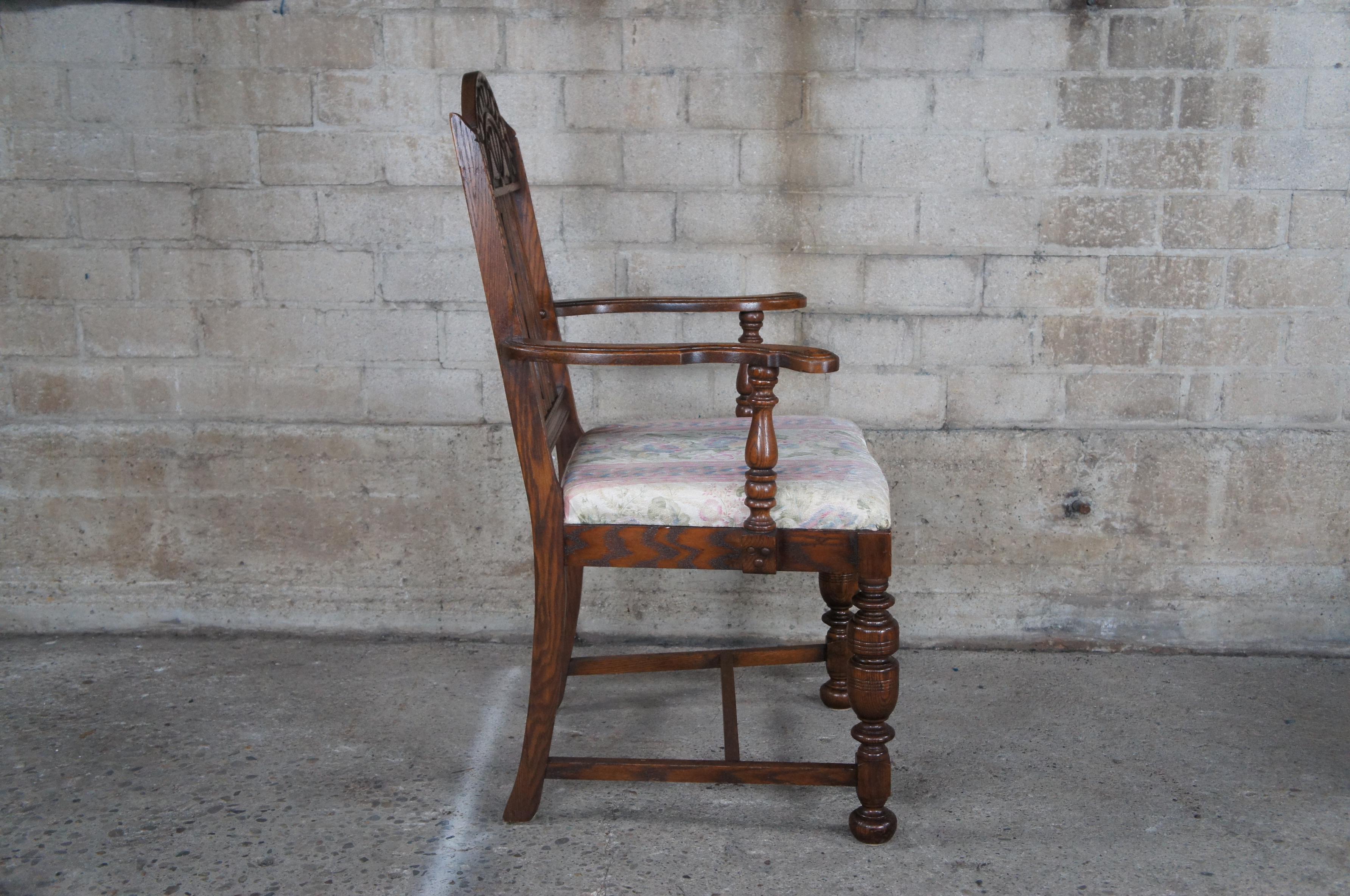 Upholstery 6 Antique Early 20th Century Carved Oak Jacobean Elizabethan Style Dining Chairs