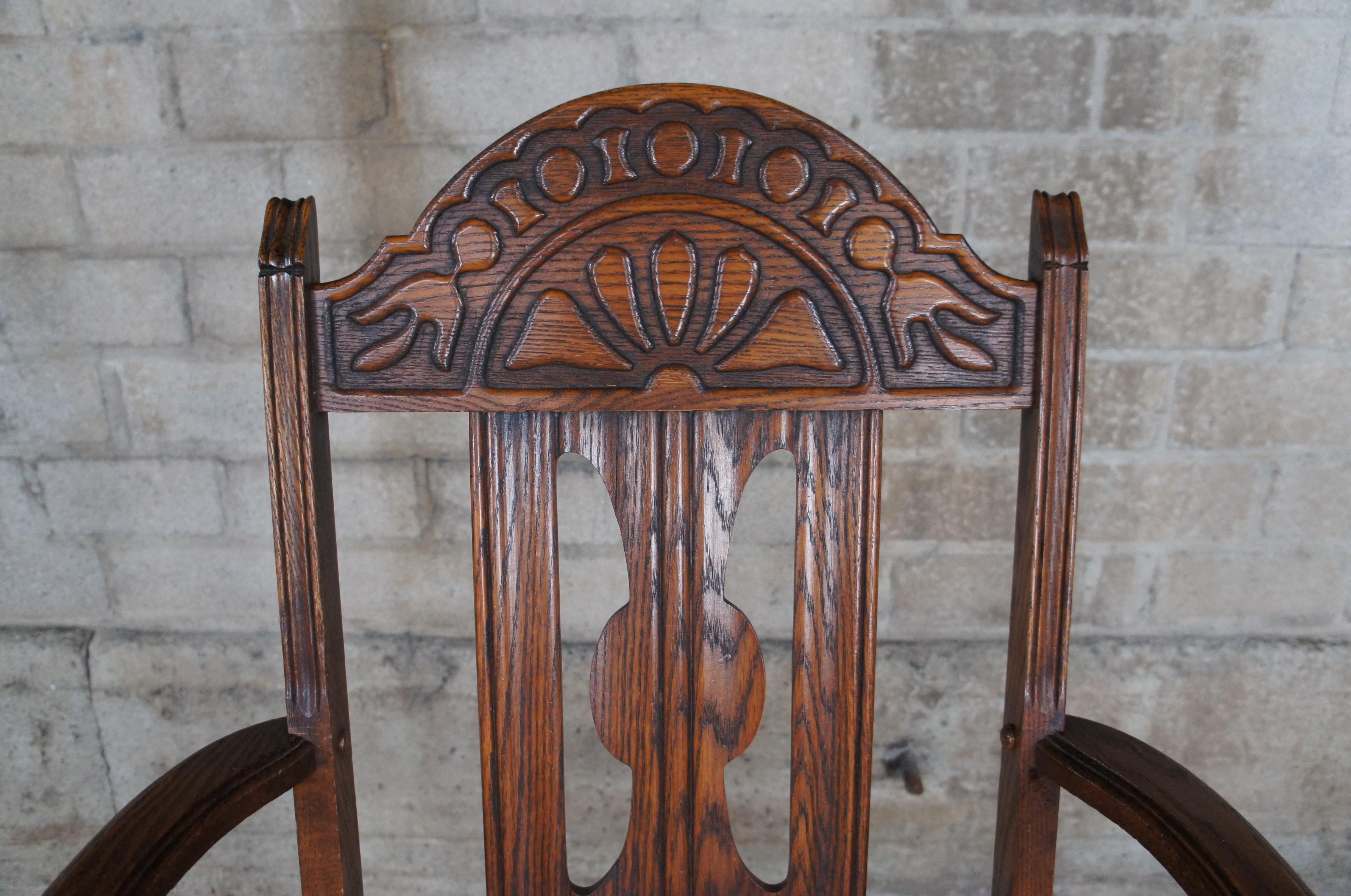 6 Antique Early 20th Century Carved Oak Jacobean Elizabethan Style Dining Chairs 5
