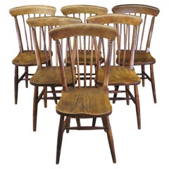 6 Antique English Glenister Wycomb Elm Windsor Country Farmhouse Dining Chairs