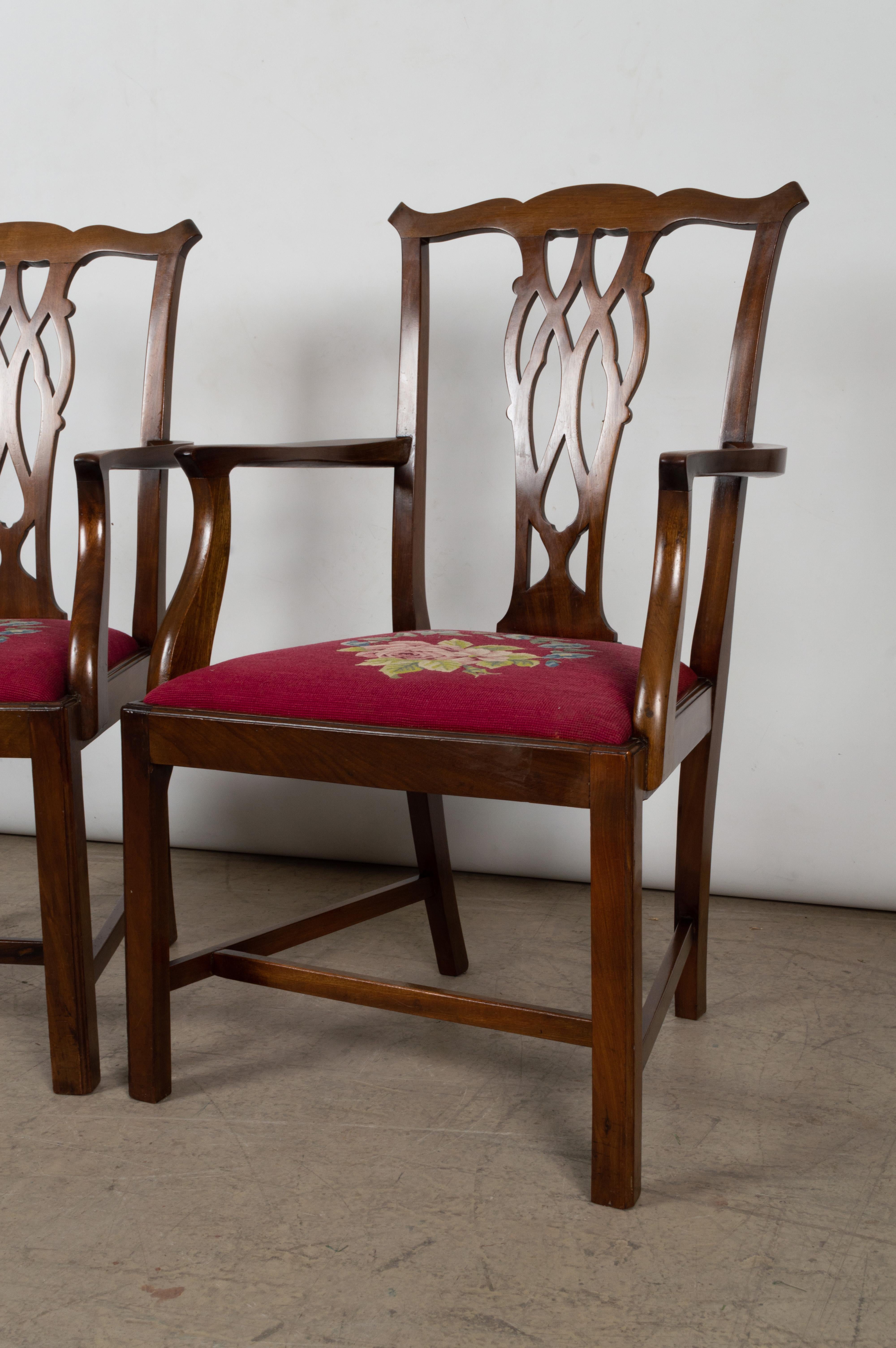 19th Century 6 Antique English Victorian Chippendale Revival Mahogany Dining Chairs For Sale